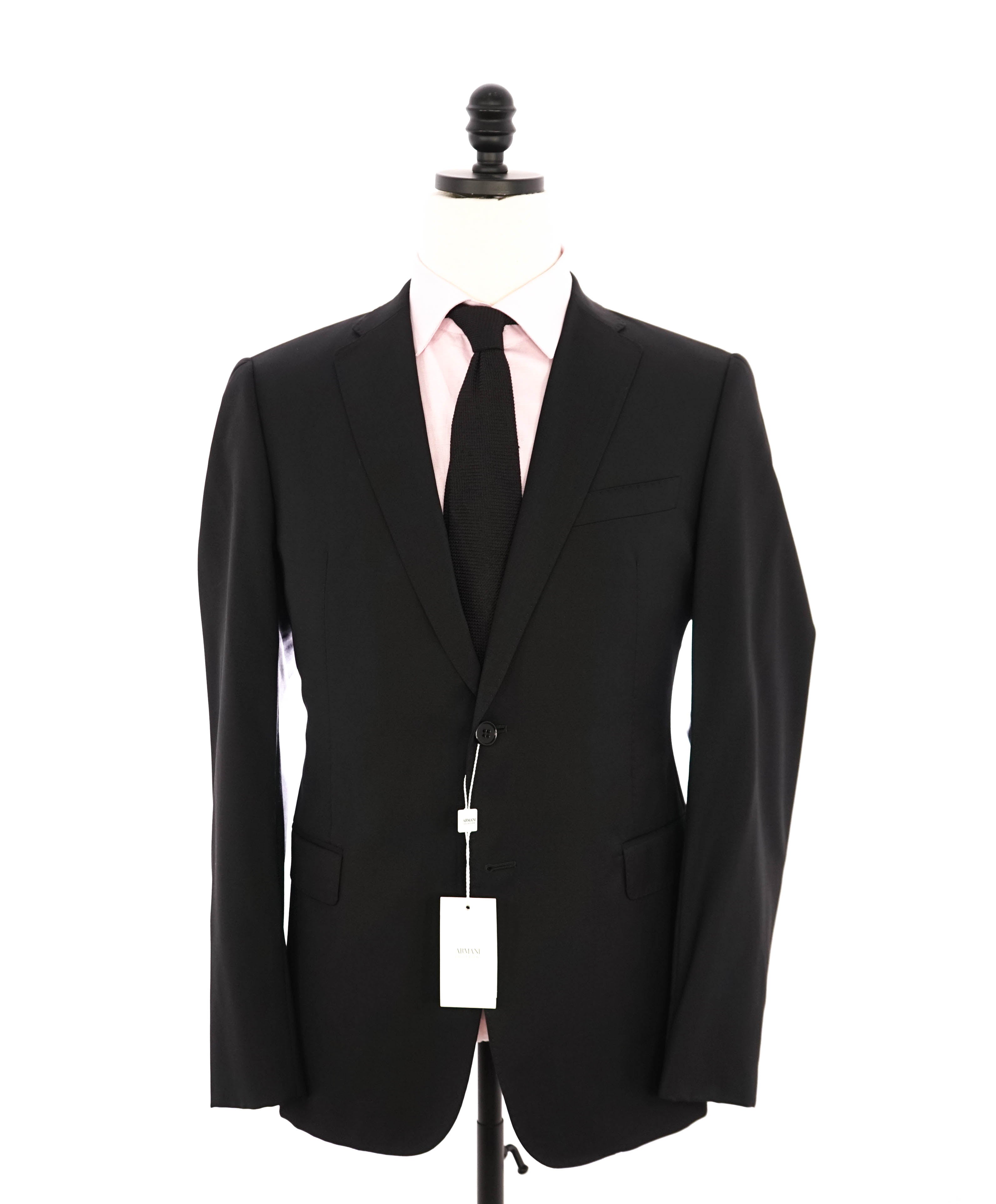 ARMANI COLLEZIONI - “M Line” Notch Lapel Solid Black Suit - 40R