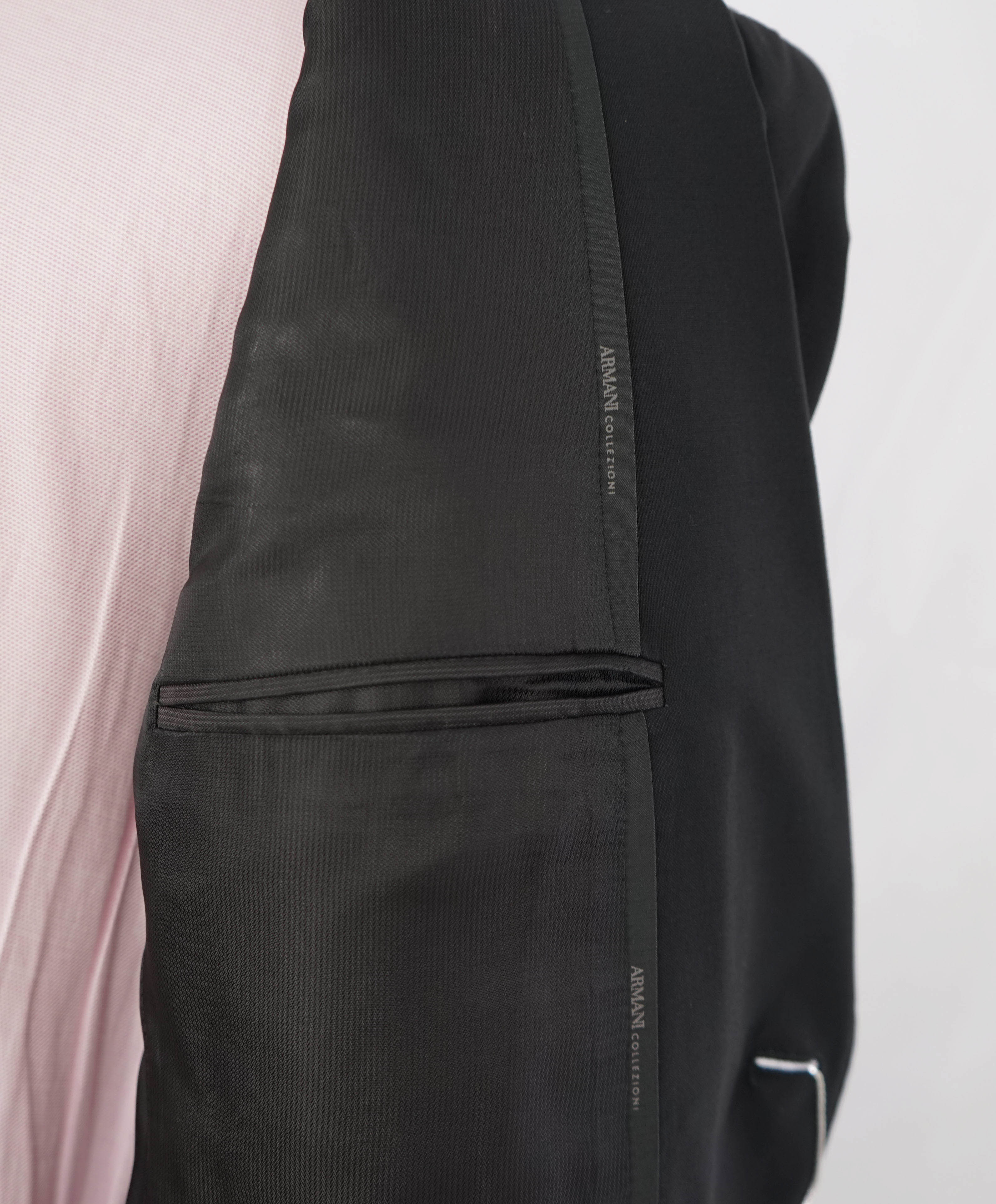 ARMANI COLLEZIONI - “M Line” Notch Lapel Solid Black Suit - 40R