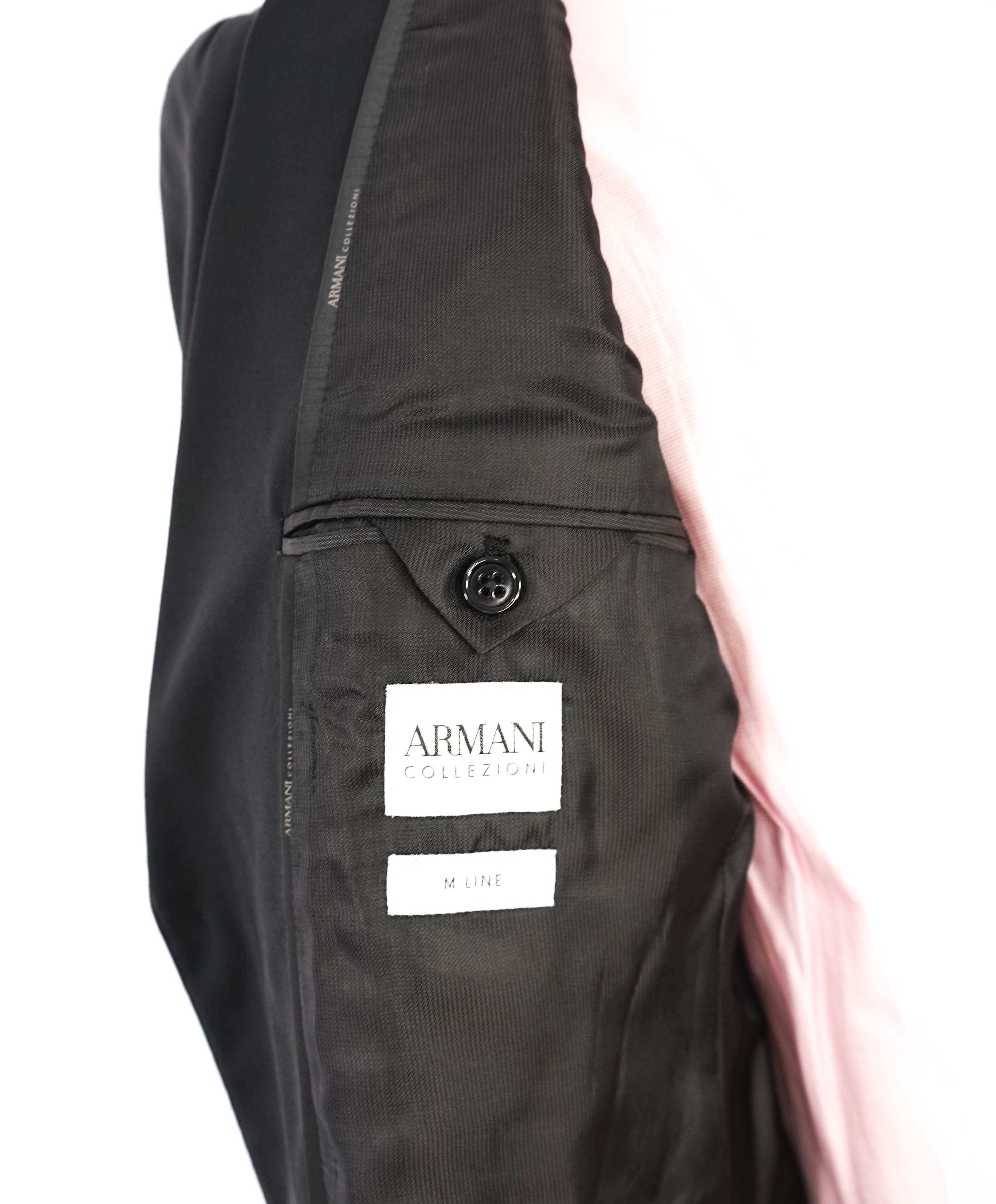 ARMANI COLLEZIONI - “M Line” Notch Lapel Solid Black Suit - 40R