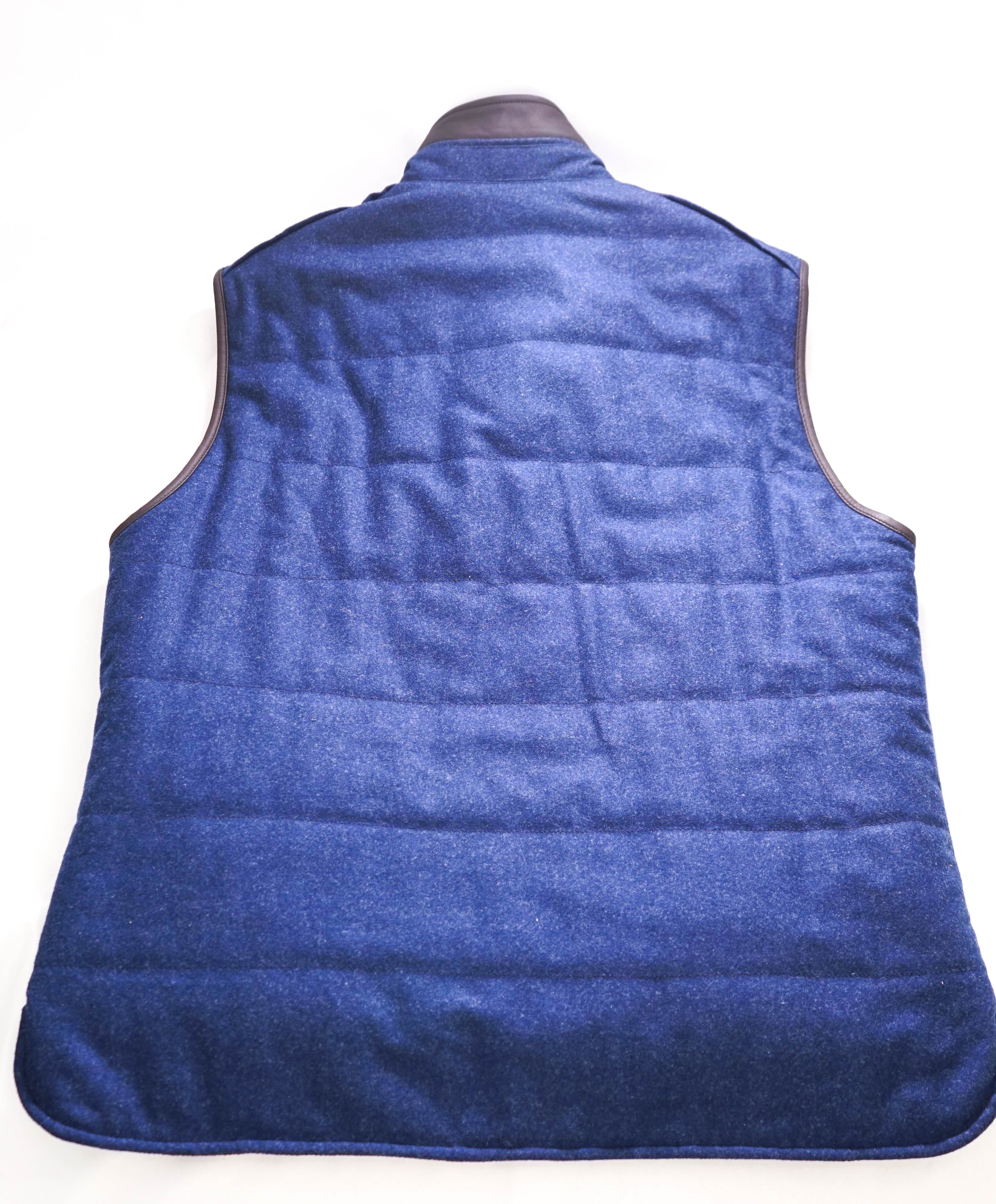 $1,595 CORNELIANI - Quilted Brown SUEDE & Blue Wool Reversible Vest - 40R