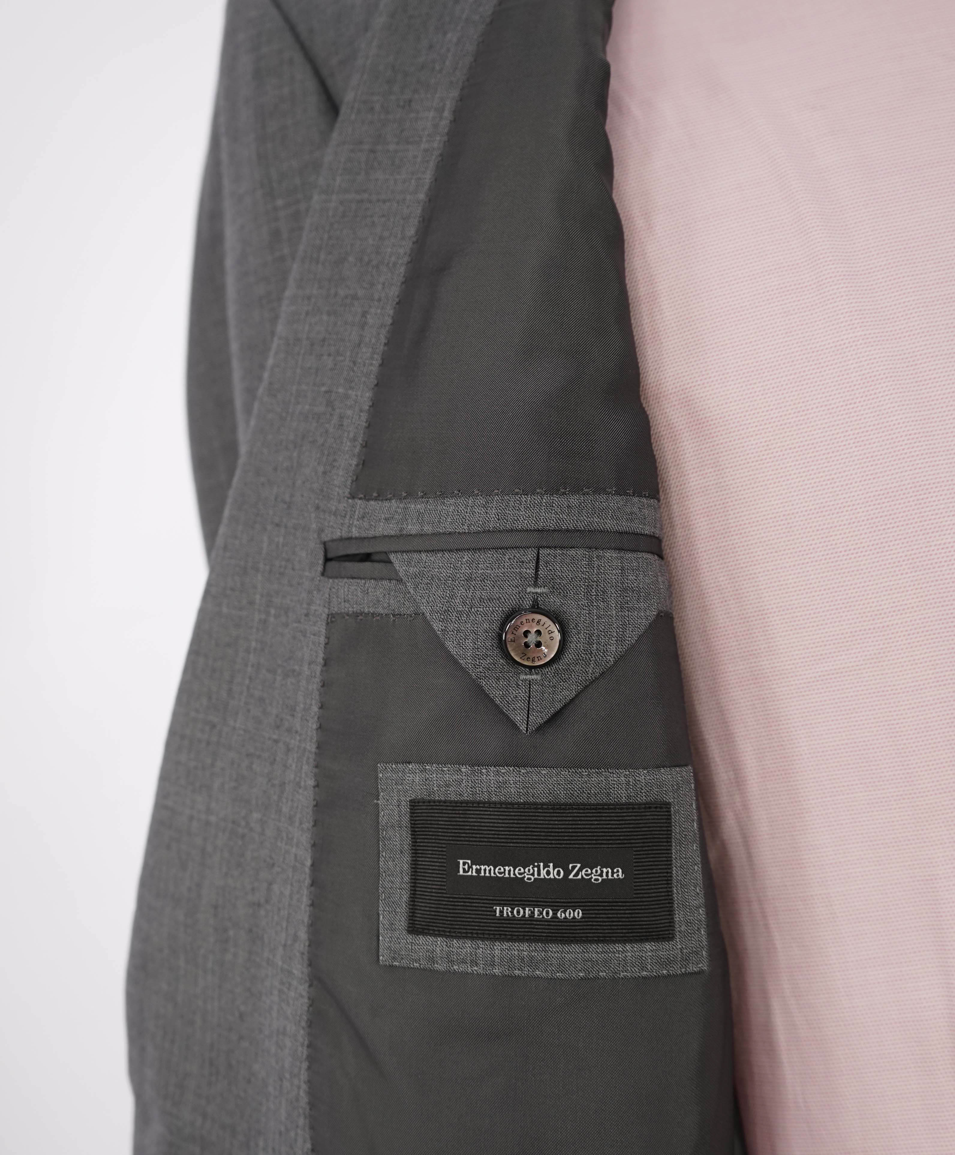 $3,595 ERMENEGILDO ZEGNA -"TROFEO 600" SILK Gray Check Blazer - 44R