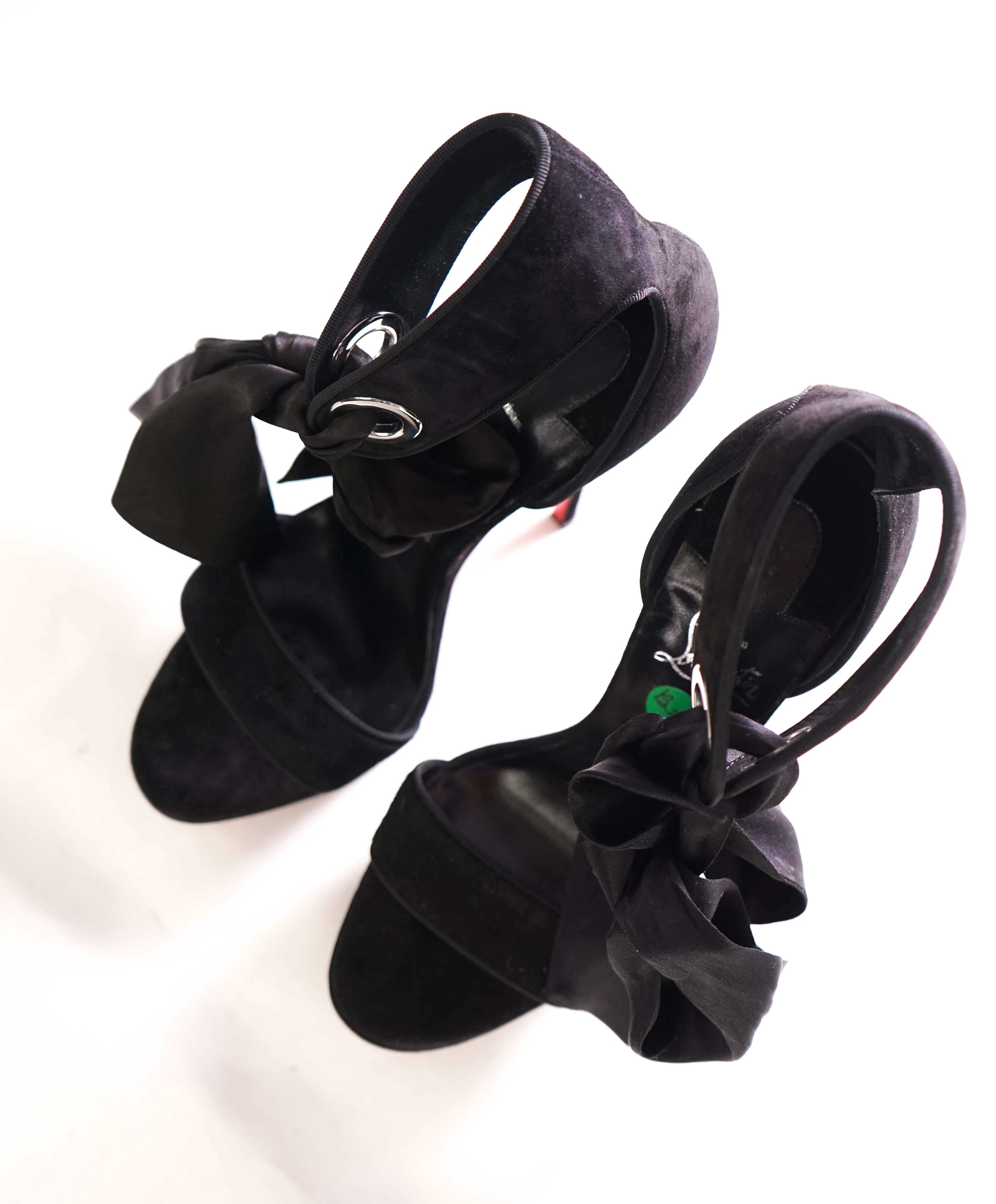$1,495 CHRISTIAN LOUBOUTIN - "Torrida" Silk Bow Suede Platform Sandals - 40