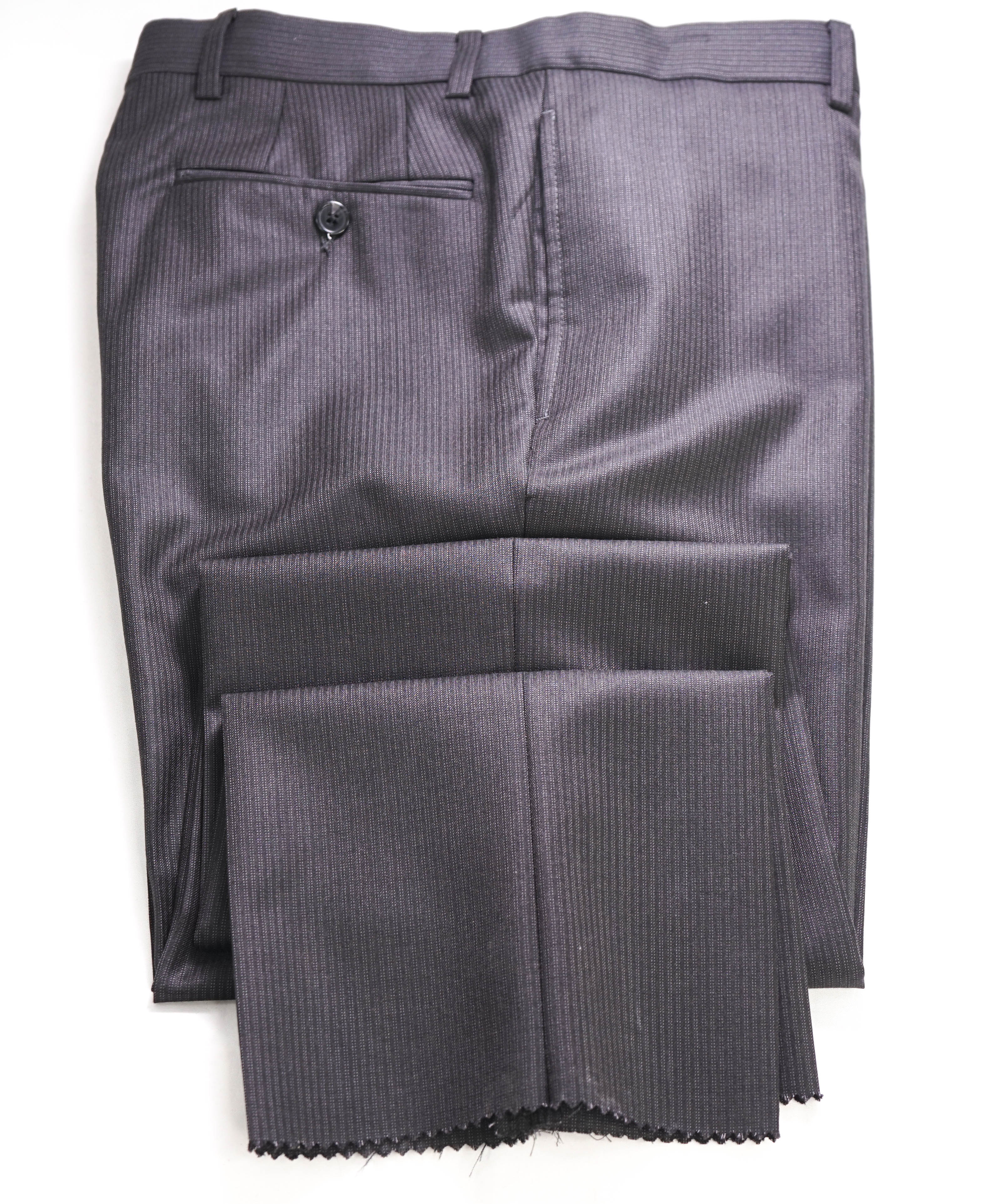 SAKS FIFTH AVE - Super 100's Gray Textured Flat Front Dress Pants - 33W