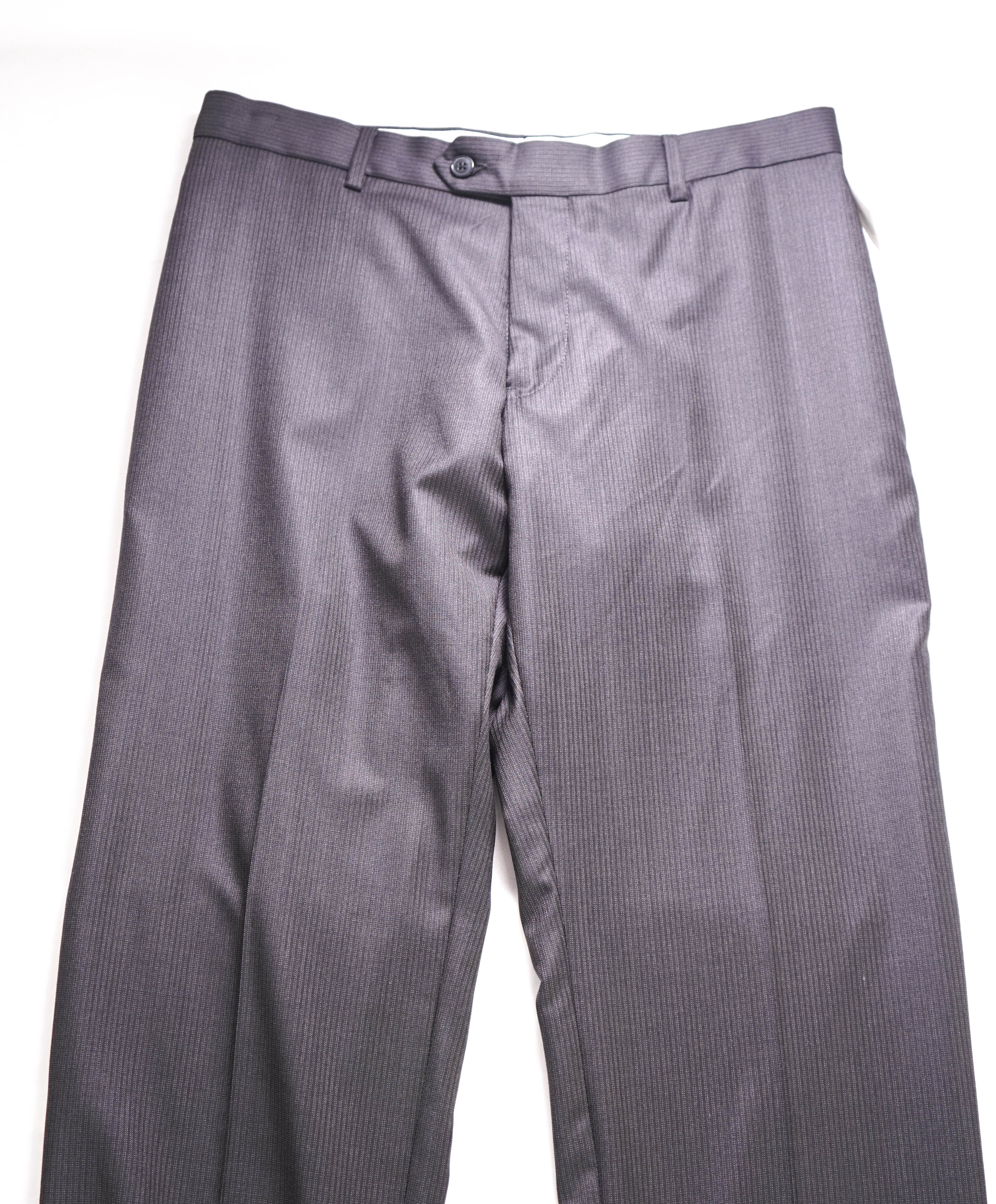 SAKS FIFTH AVE - Super 100's Gray Textured Flat Front Dress Pants - 33W