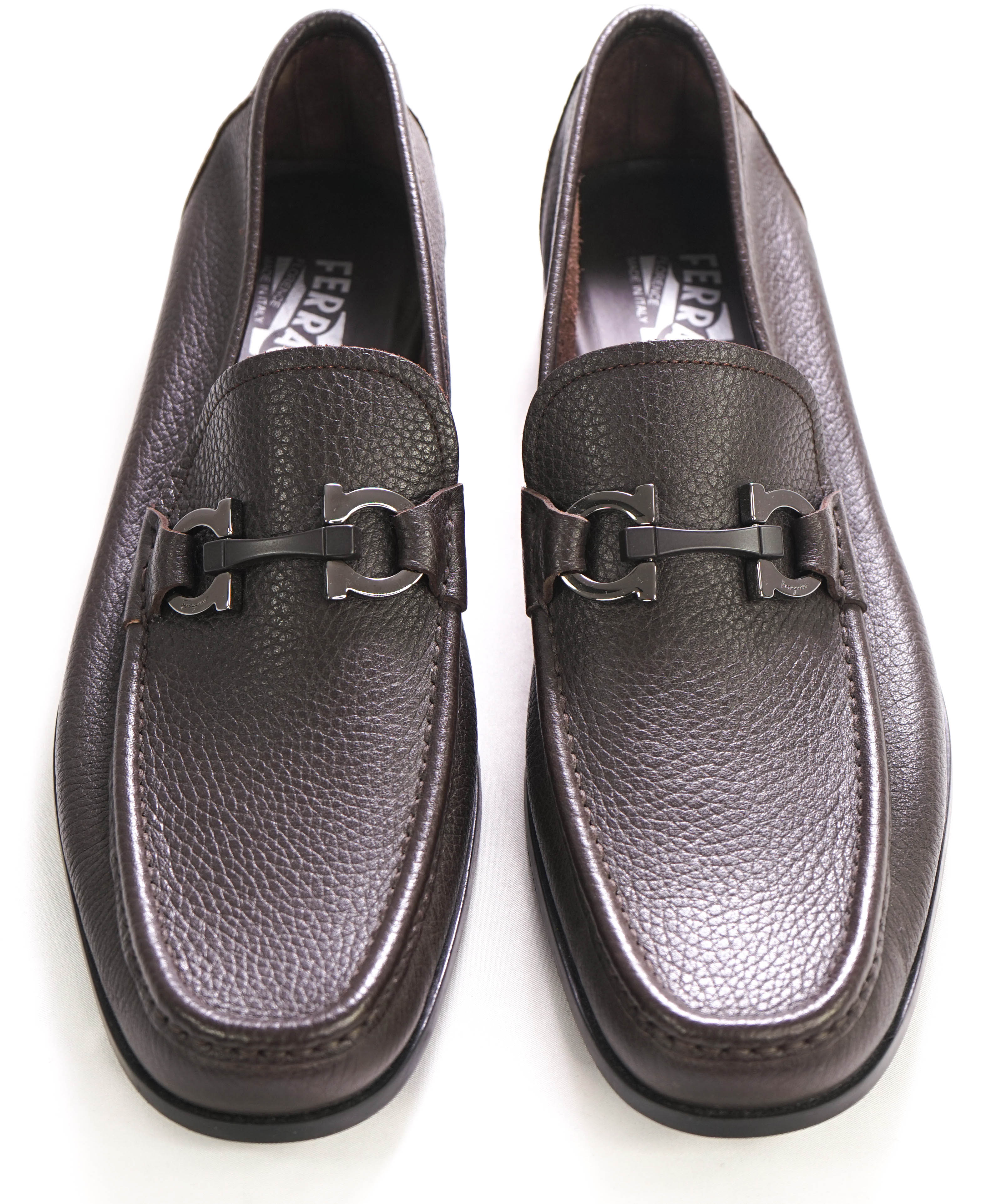 SALVATORE FERRAGAMO - “GRANDIOSO" Gancini Bit Loafer Brown Leather - 9 D