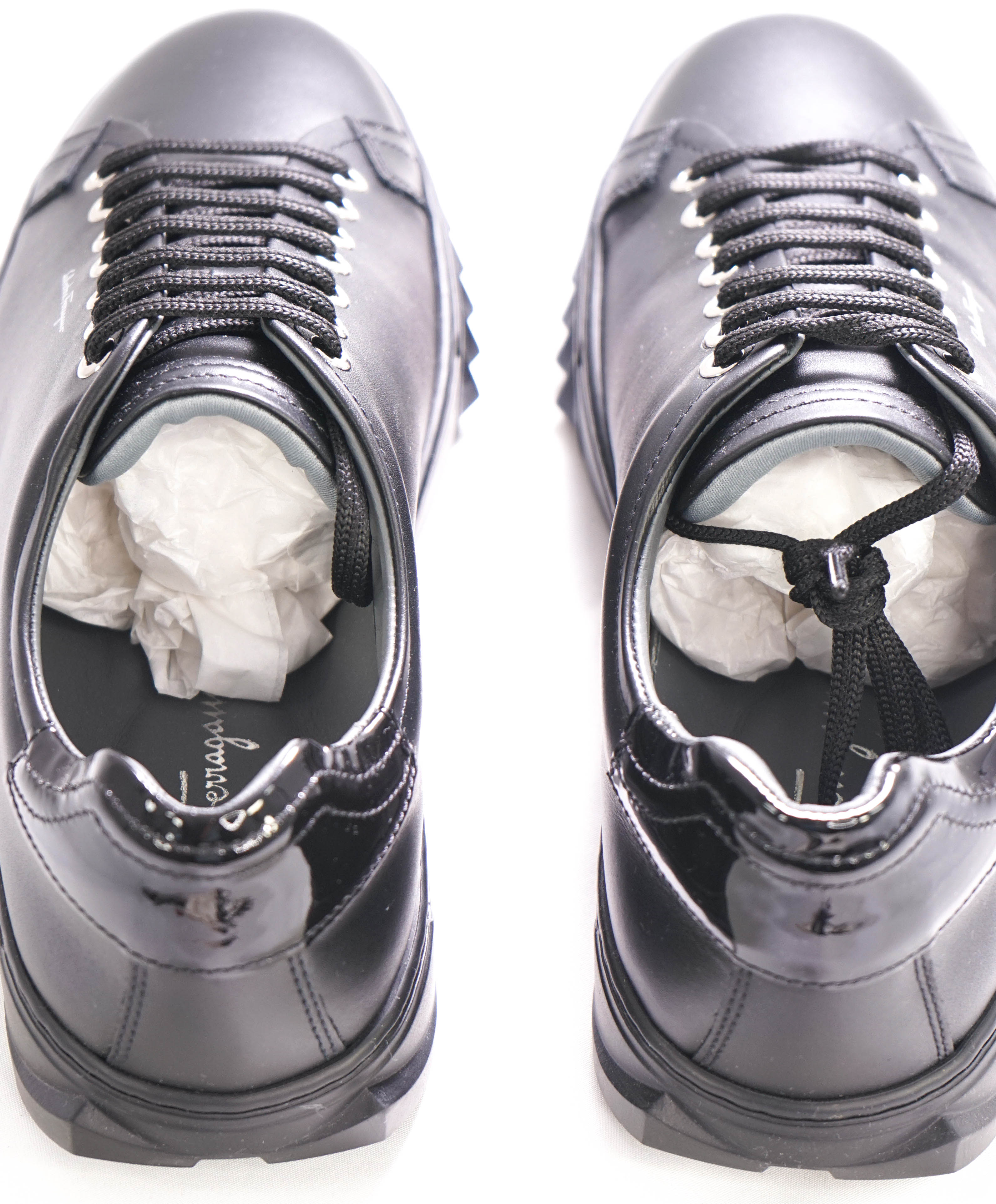 $750 SALVATORE FERRAGAMO - *CUBE* Black Gancini Sneaker - 7M US