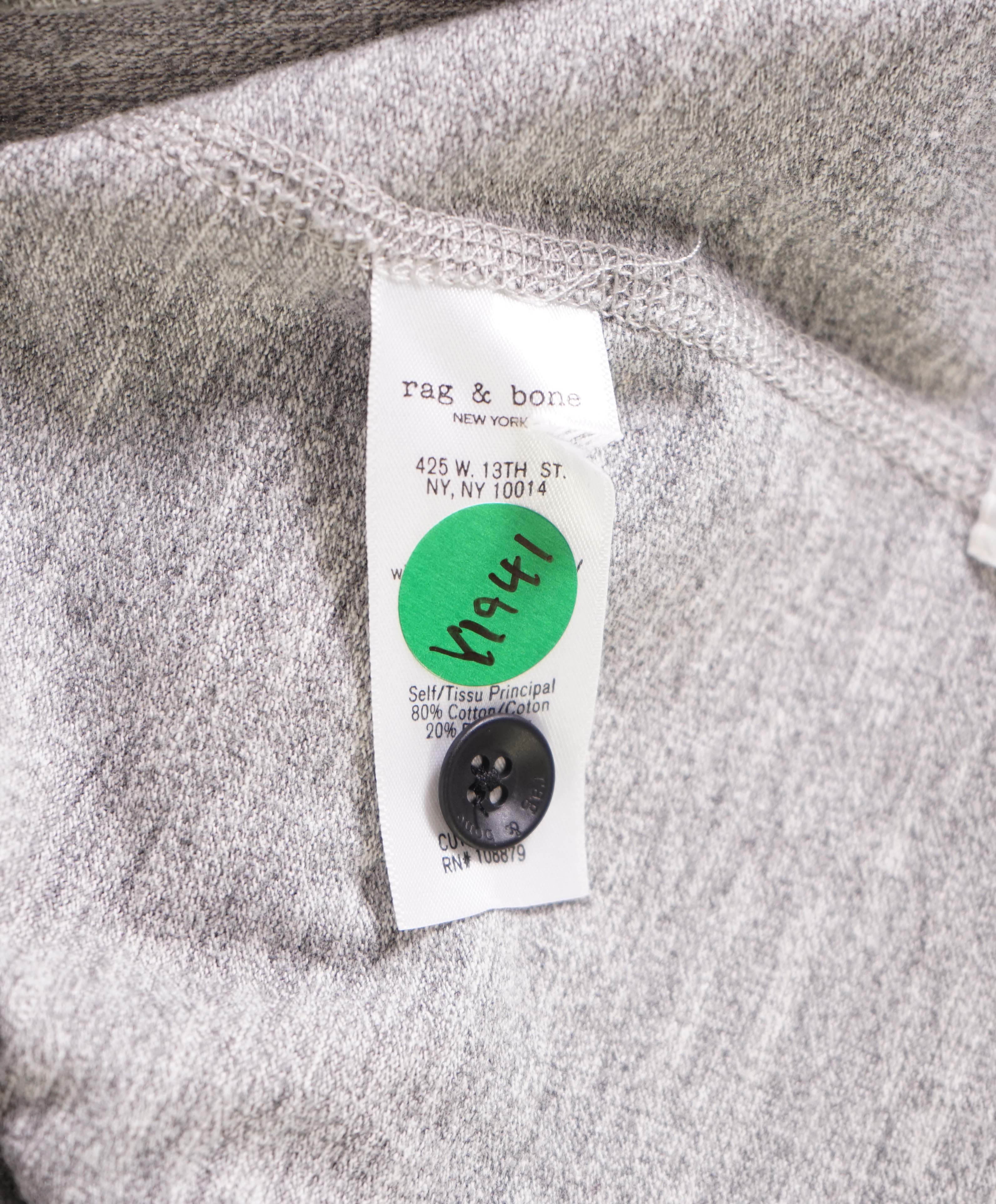 $165 RAG & BONE - Henley Gray Logo Stitch Sleeve Cuff - SMALL S/P