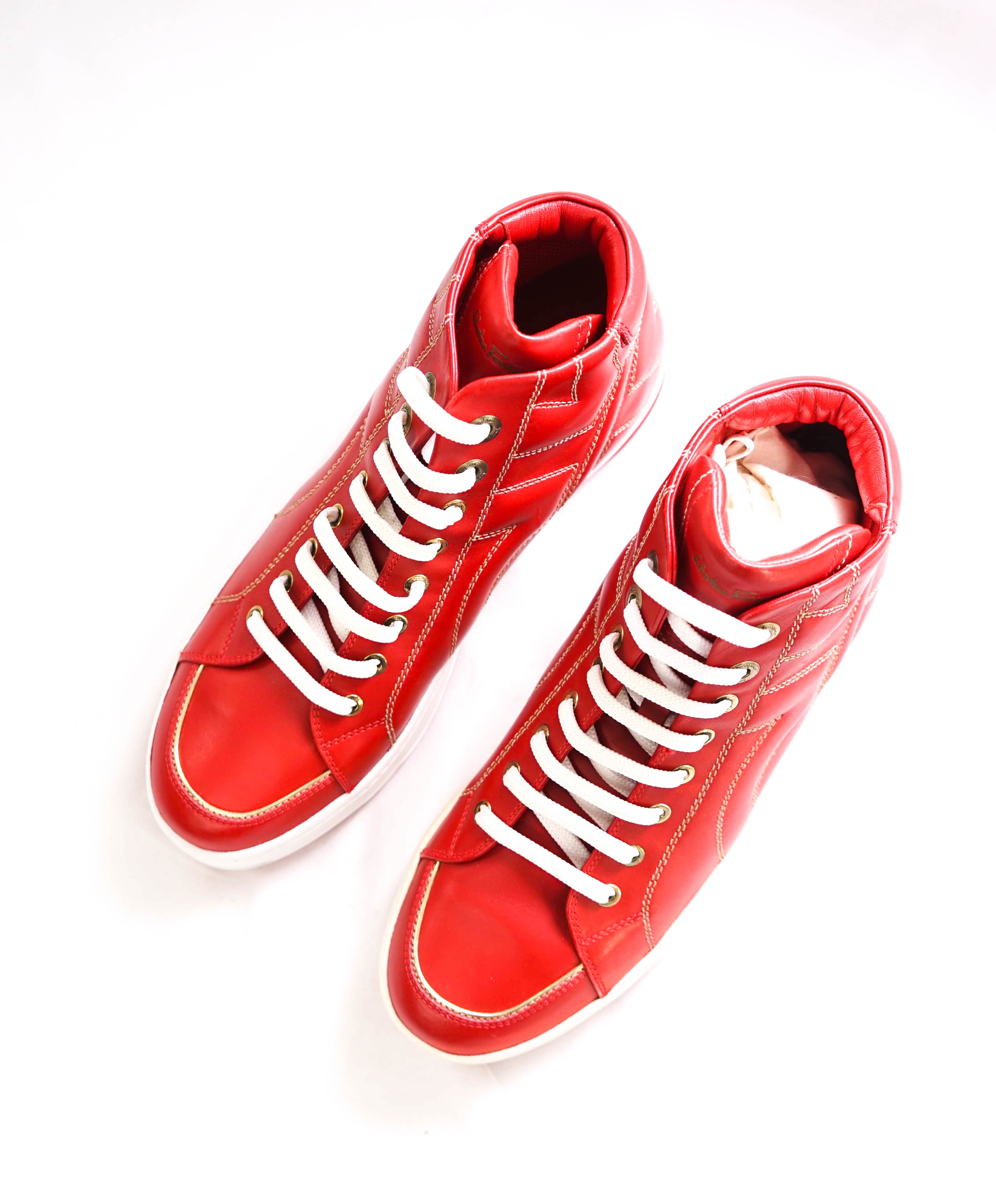 $800 SALVATORE FERRAGAMO - *GANCINI* NICKY Red Hightop Leather Sneaker - 8EE US