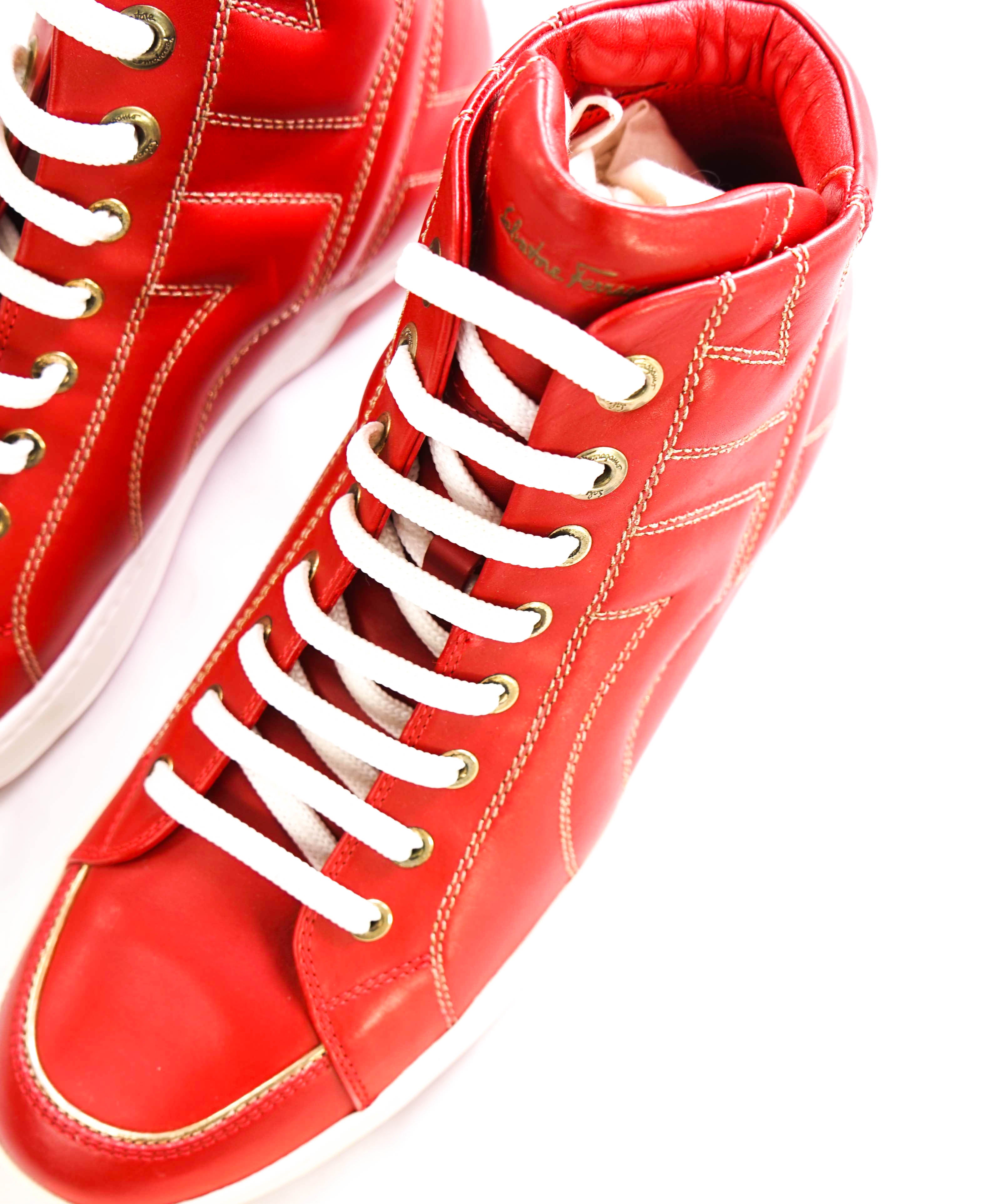 $800 SALVATORE FERRAGAMO - *GANCINI* NICKY Red Hightop Leather Sneaker - 8EE US