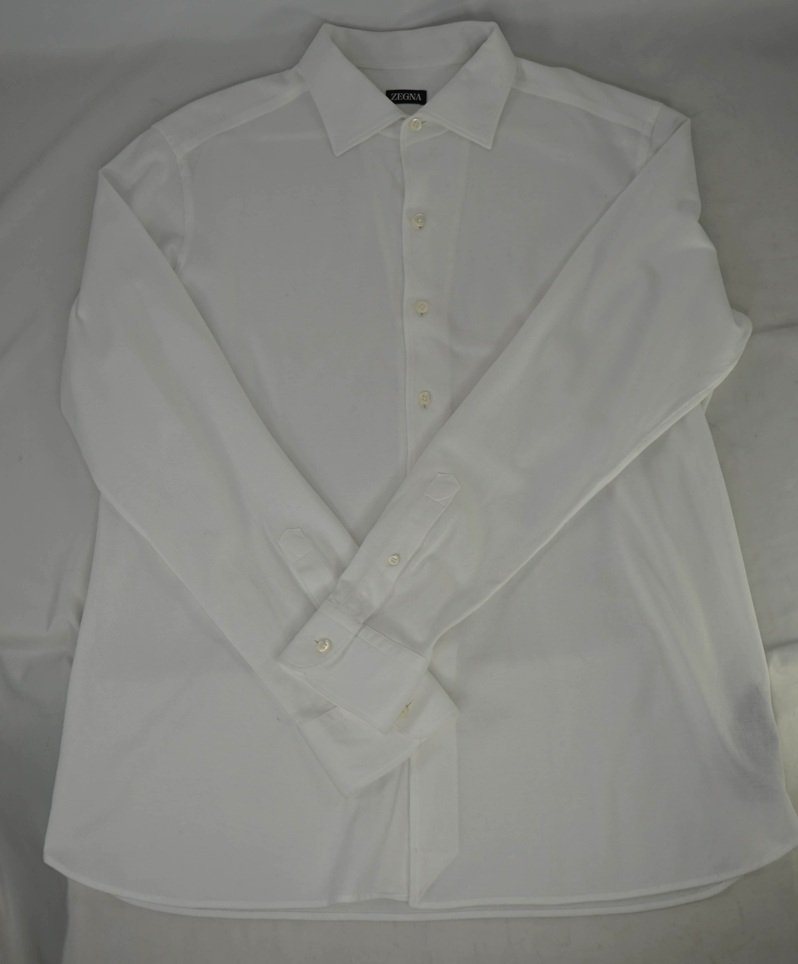 $690 ZEGNA - White Men's Pique Jersey Sport Shirt Button Down Shirt - XL