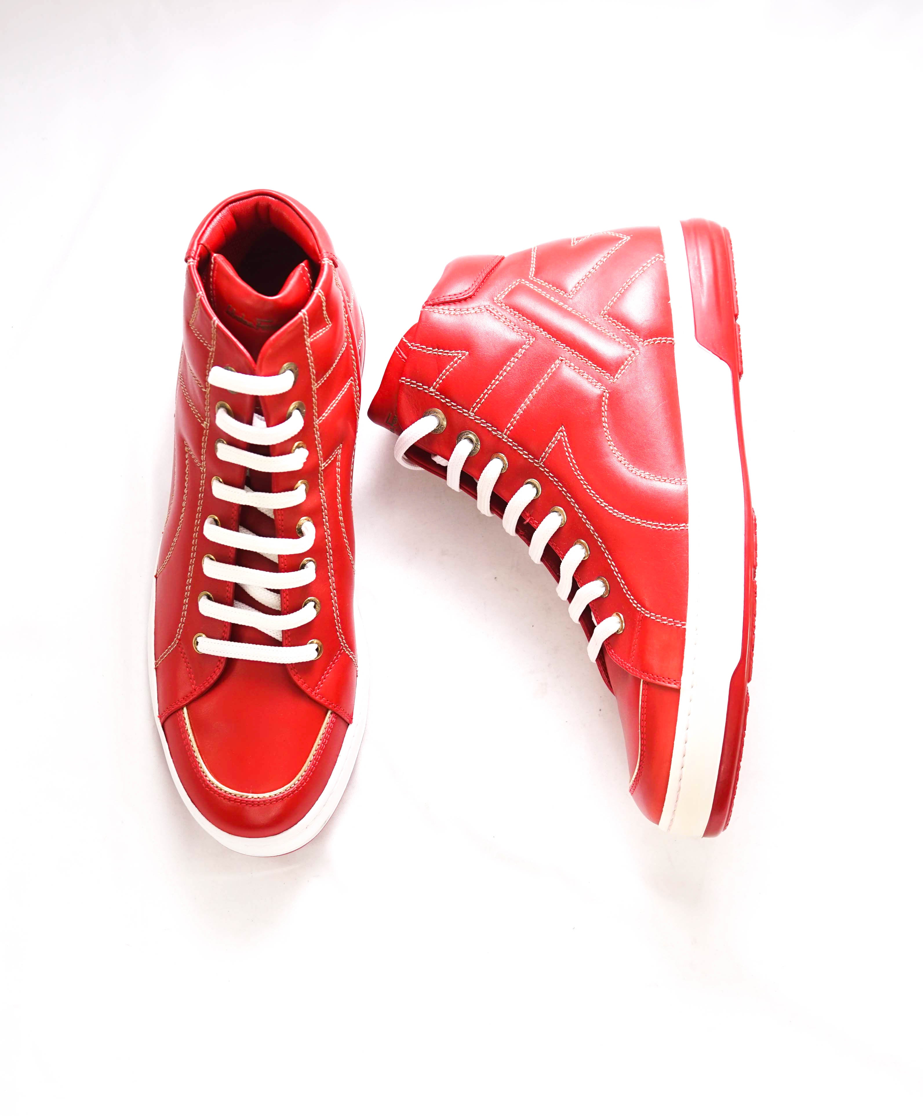 $800 SALVATORE FERRAGAMO - *GANCINI* NICKY Red Hightop Leather Sneaker - 8EE US