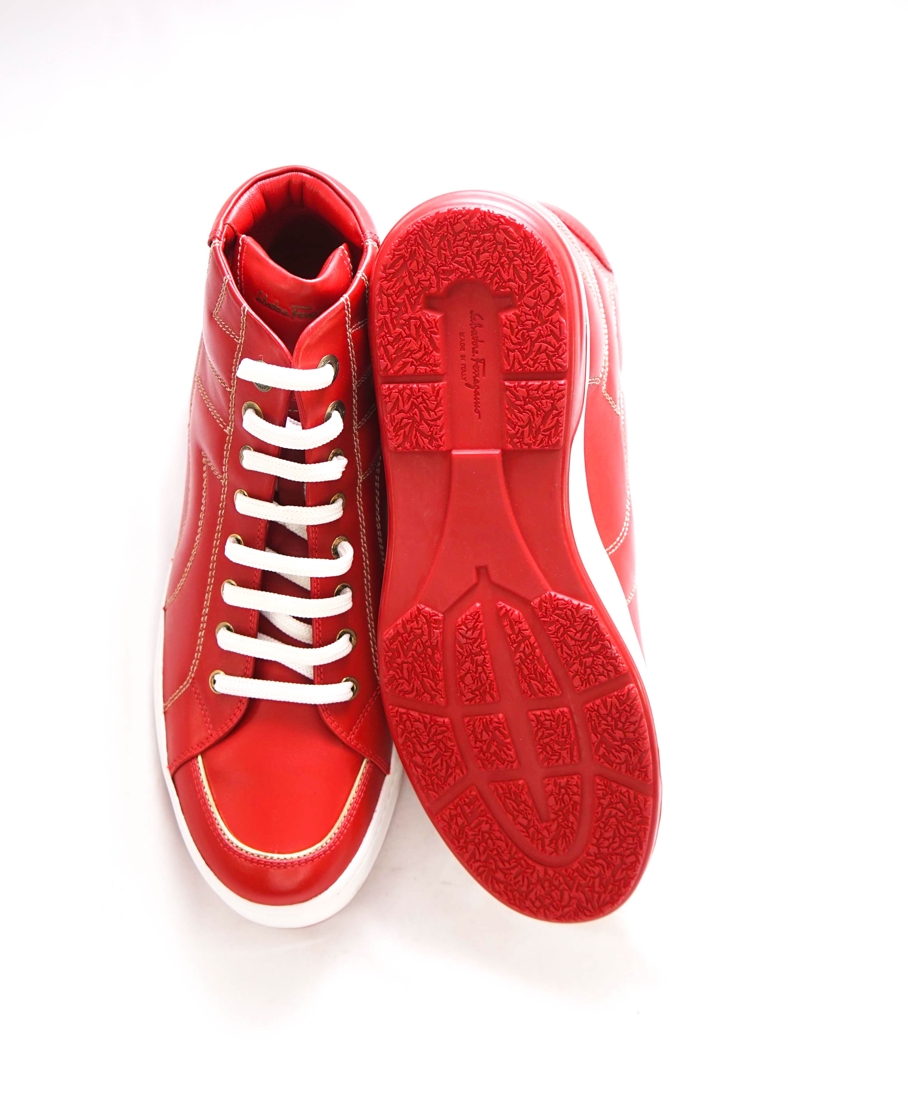 $800 SALVATORE FERRAGAMO - *GANCINI* NICKY Red Hightop Leather Sneaker - 8EE US