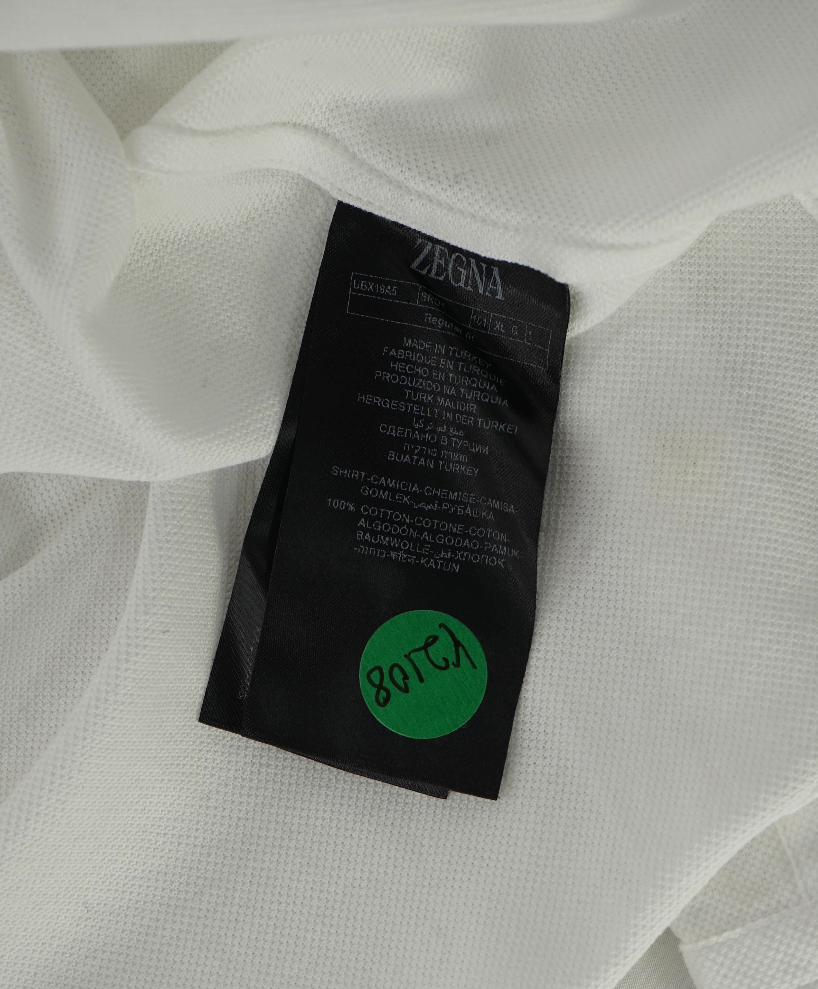 $690 ZEGNA - White Men's Pique Jersey Sport Shirt Button Down Shirt - XL