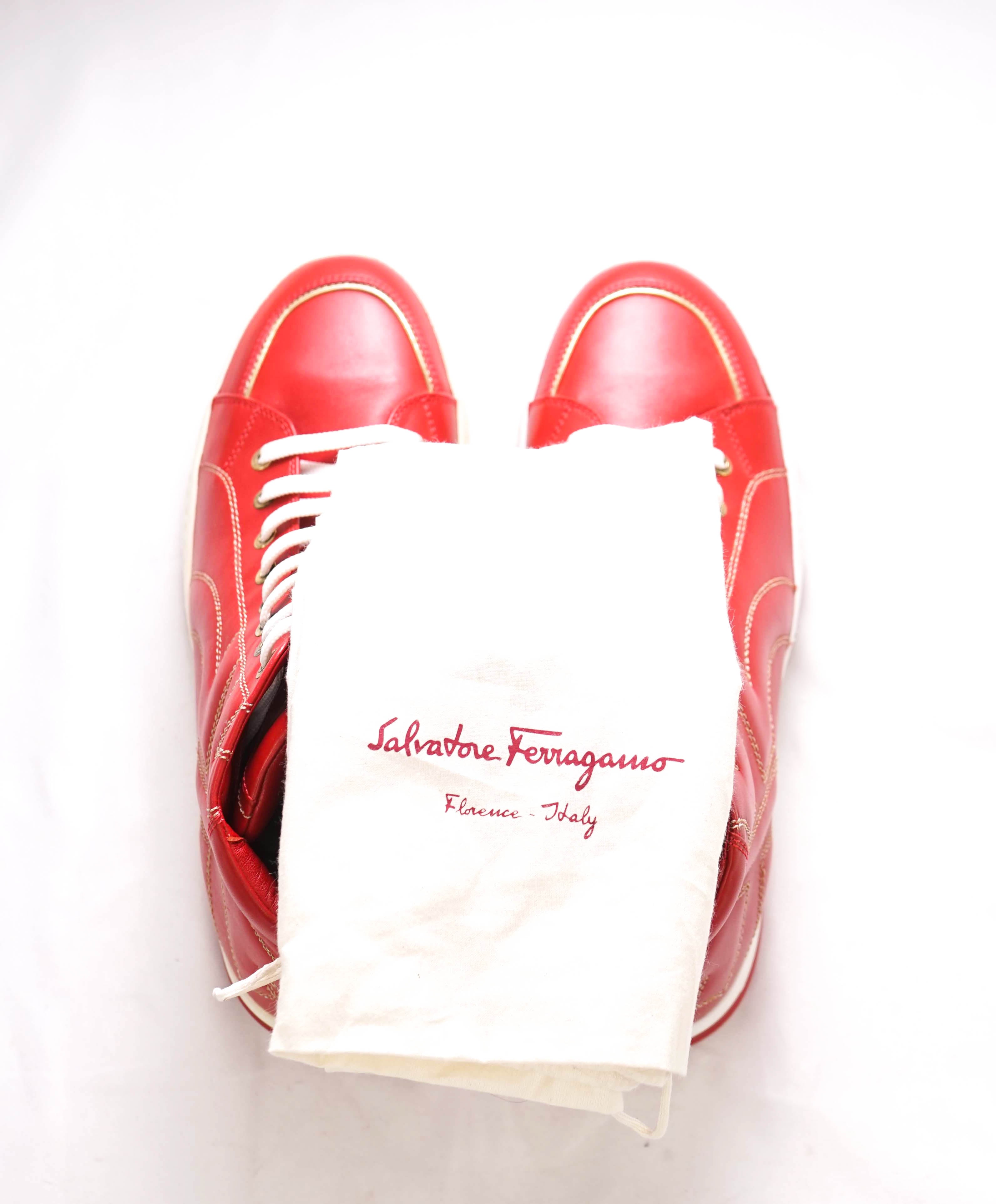 $800 SALVATORE FERRAGAMO - *GANCINI* NICKY Red Hightop Leather Sneaker - 8EE US