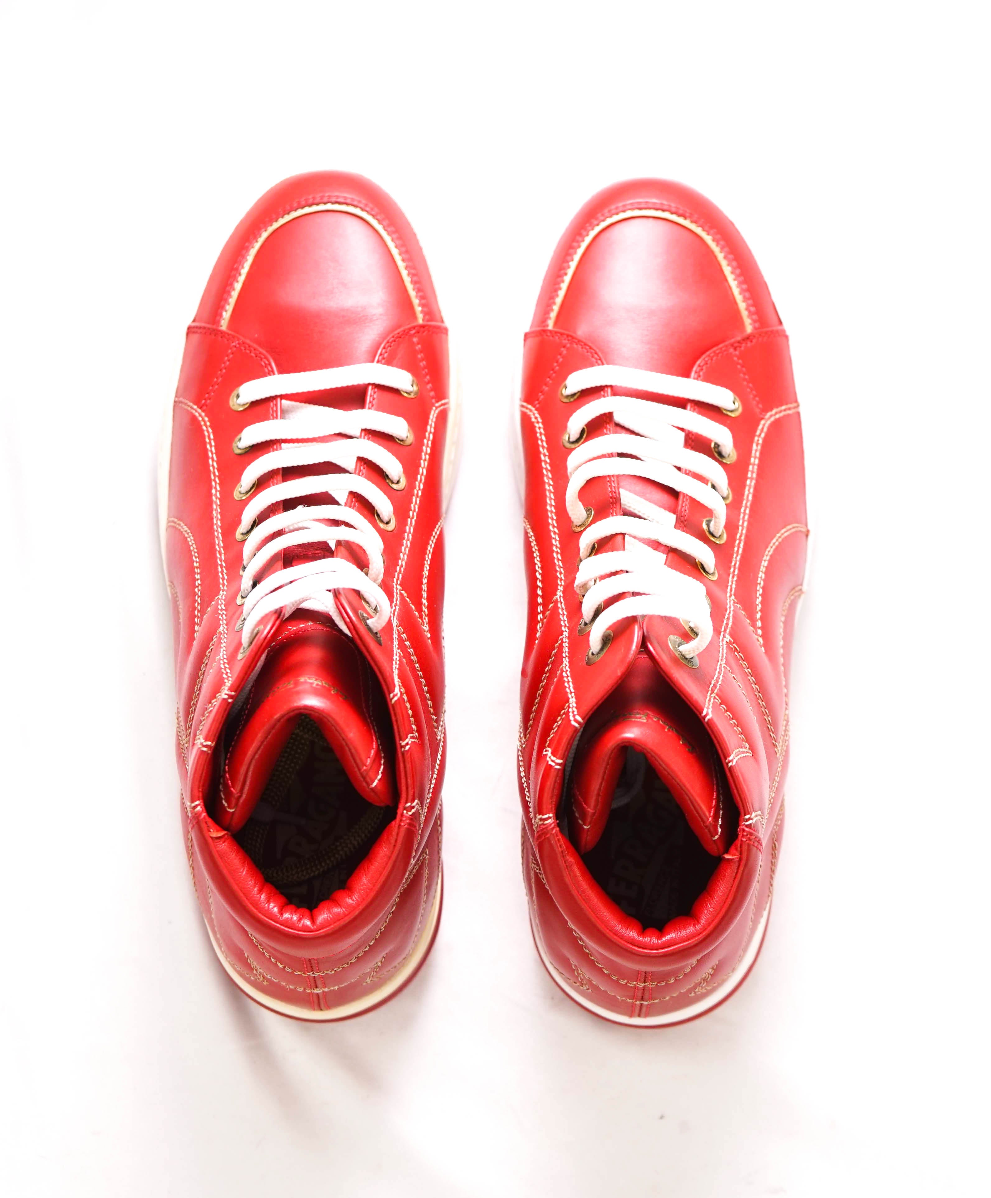 $800 SALVATORE FERRAGAMO - *GANCINI* NICKY Red Hightop Leather Sneaker - 8EE US