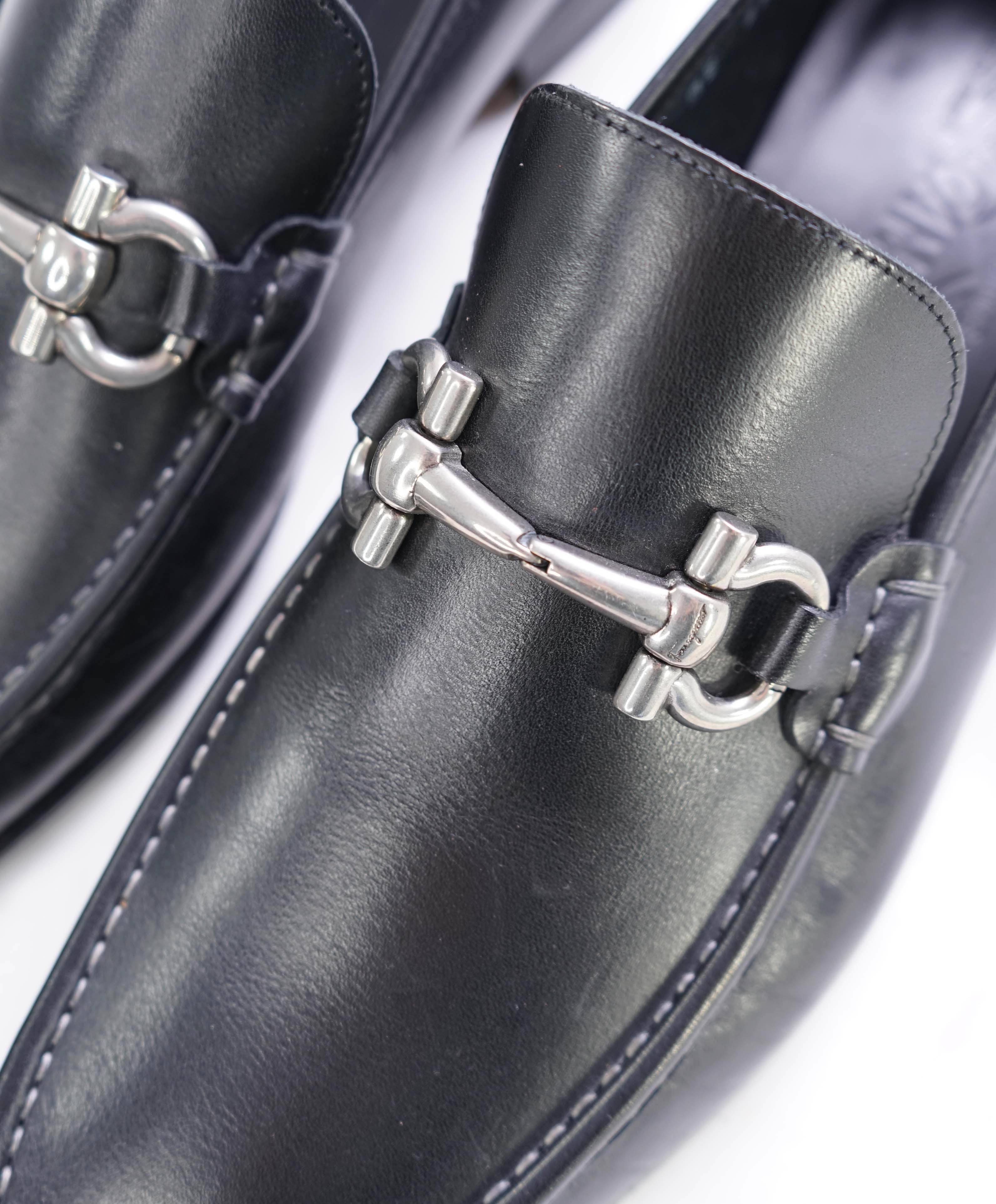 $700 SALVATORE FERRAGAMO - "GIORDANO" Black Leather Loafer- 12 EE