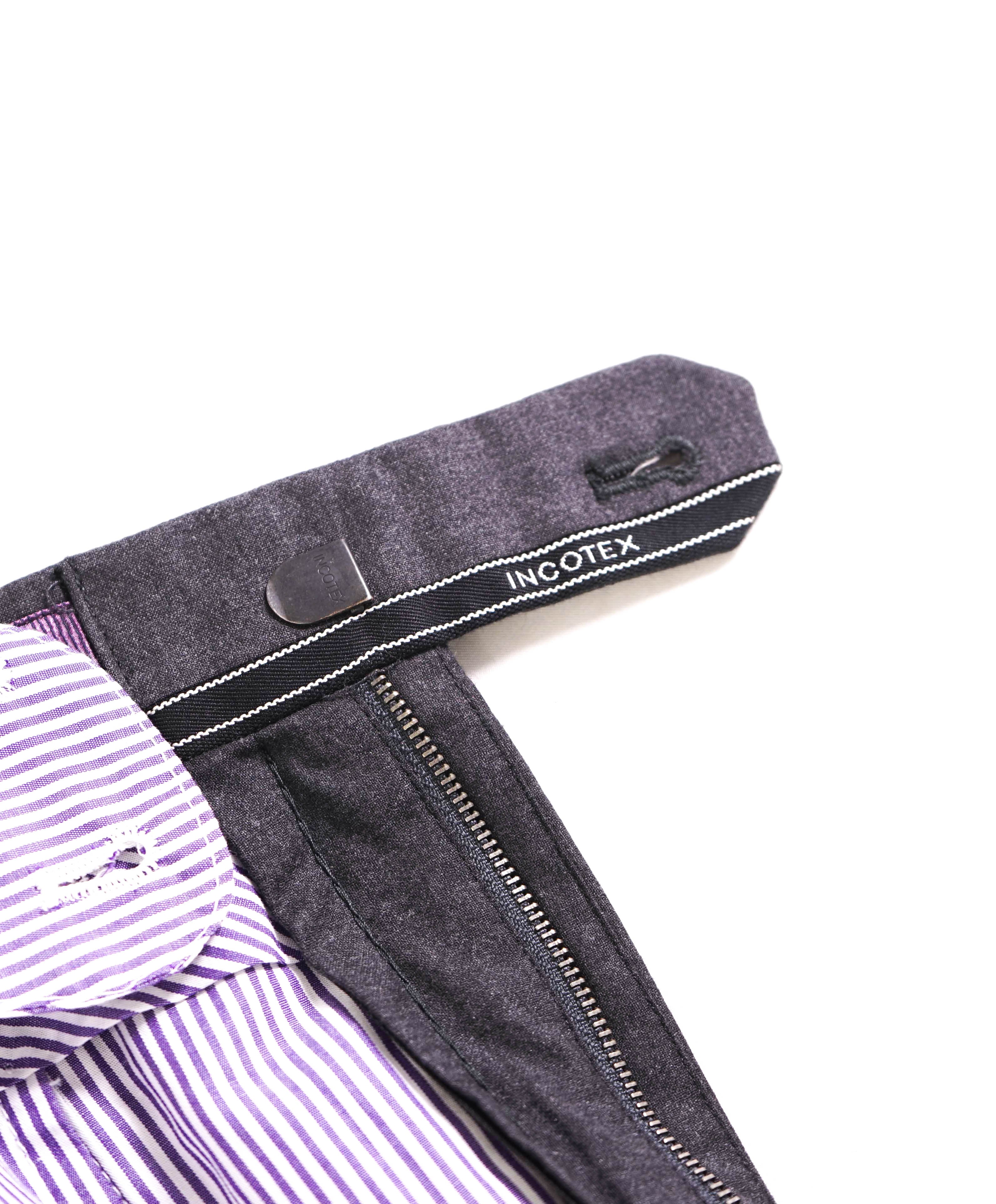 $460 INCOTEX - "SUPER 150's" Gray Flat Front Wool Dress Pants - 38W
