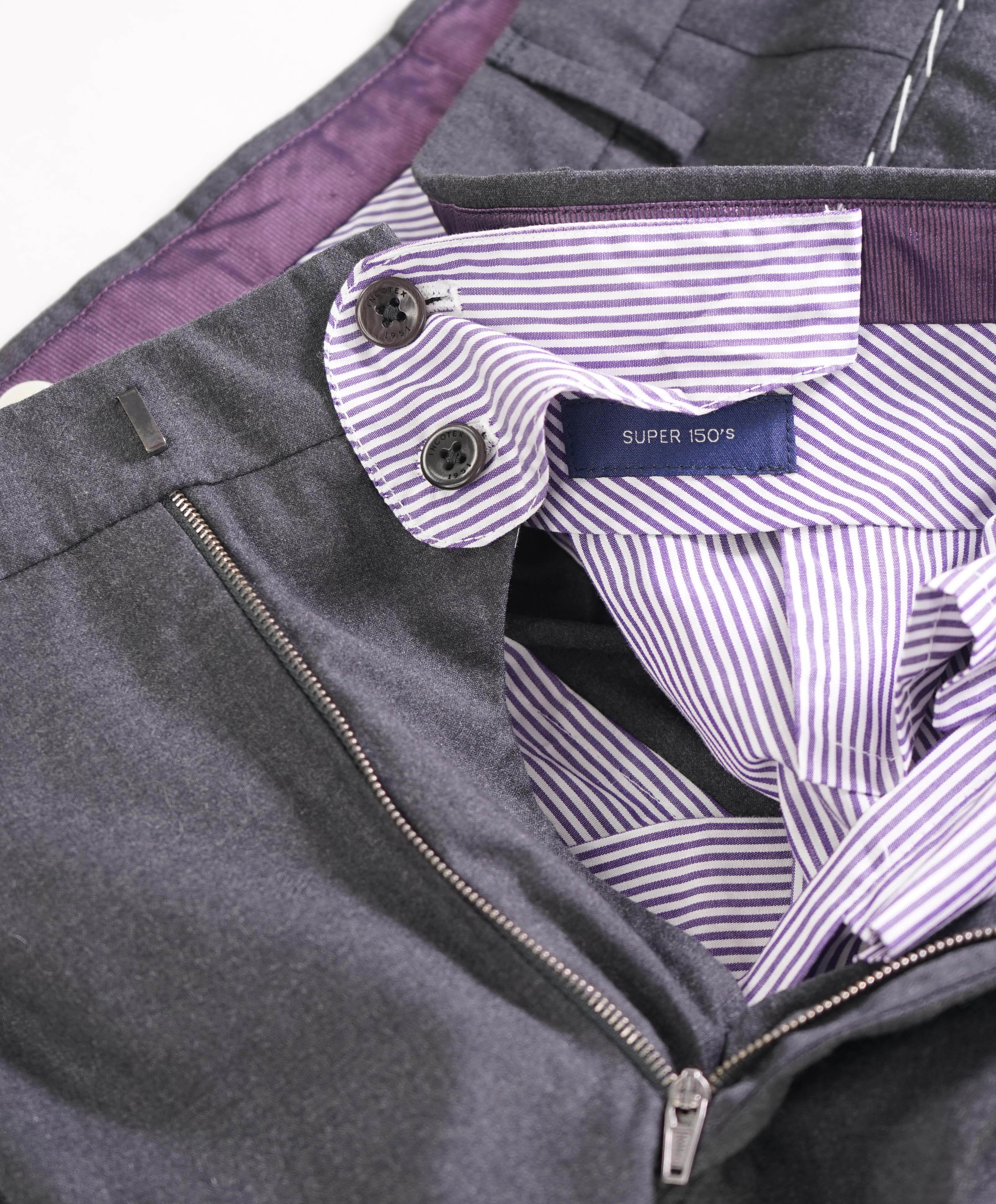 $460 INCOTEX - "SUPER 150's" Gray Flat Front Wool Dress Pants - 38W