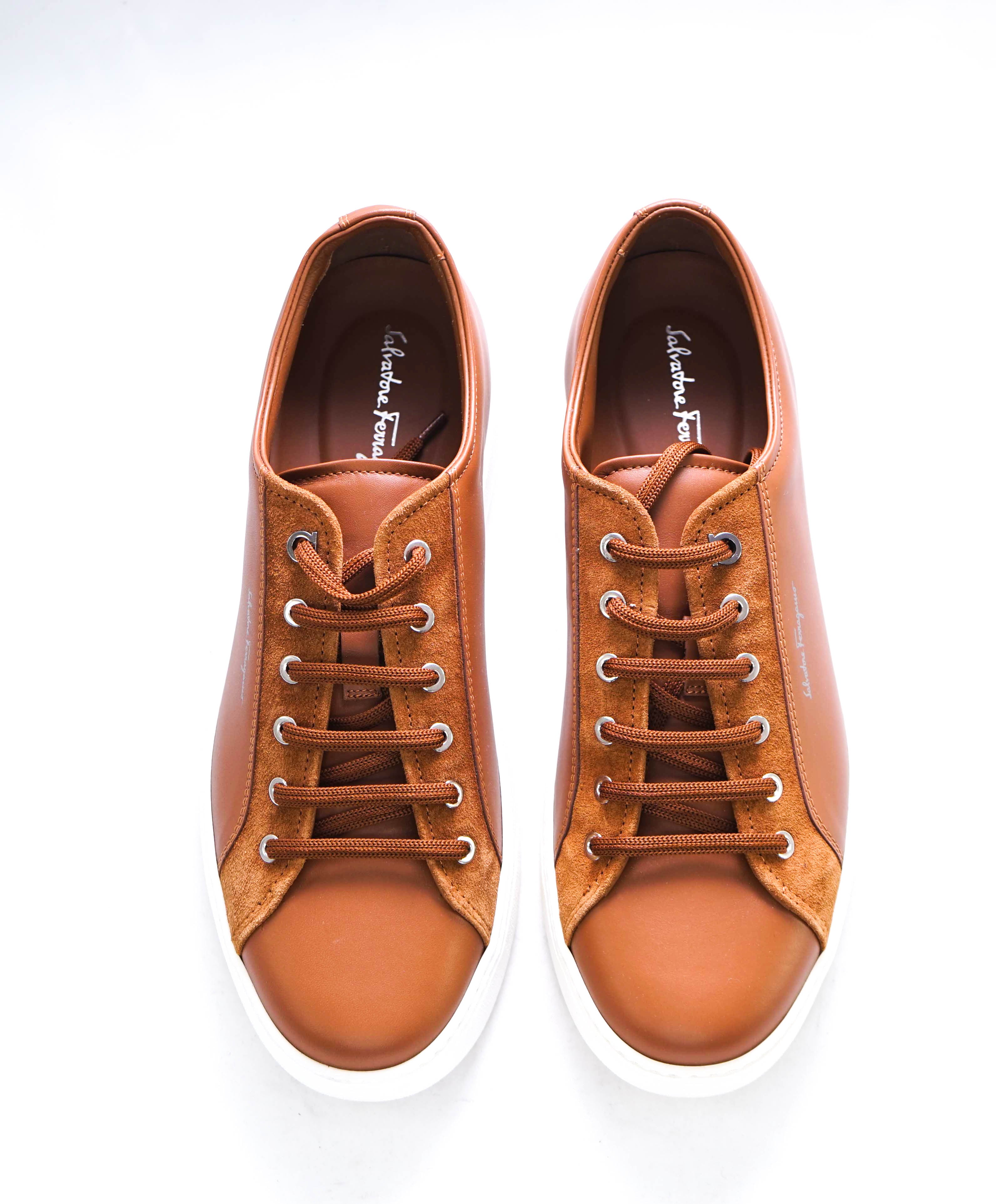 $750 SALVATORE FERRAGAMO - *RAMBLAS* White/Neutral Gancini Sneaker - 9 M US