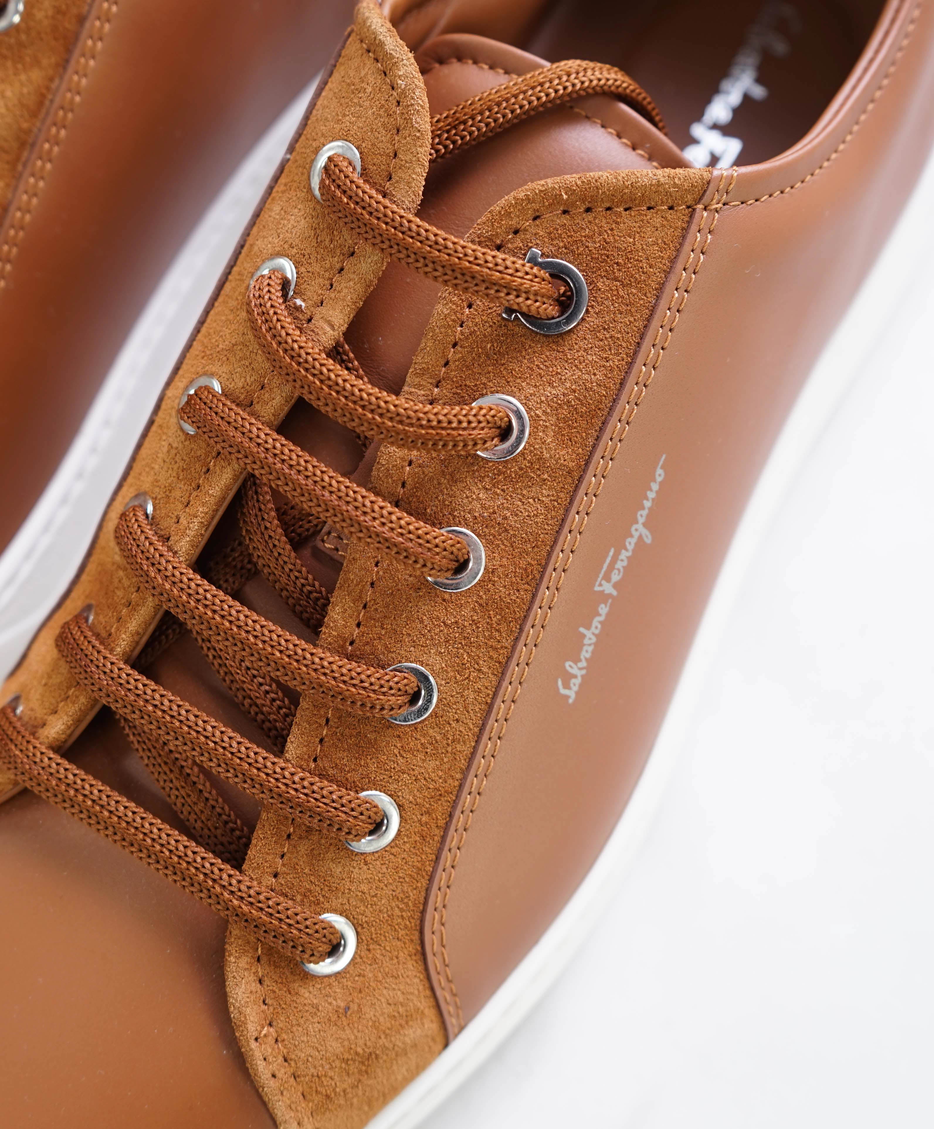 $750 SALVATORE FERRAGAMO - *RAMBLAS* White/Neutral Gancini Sneaker - 9 M US