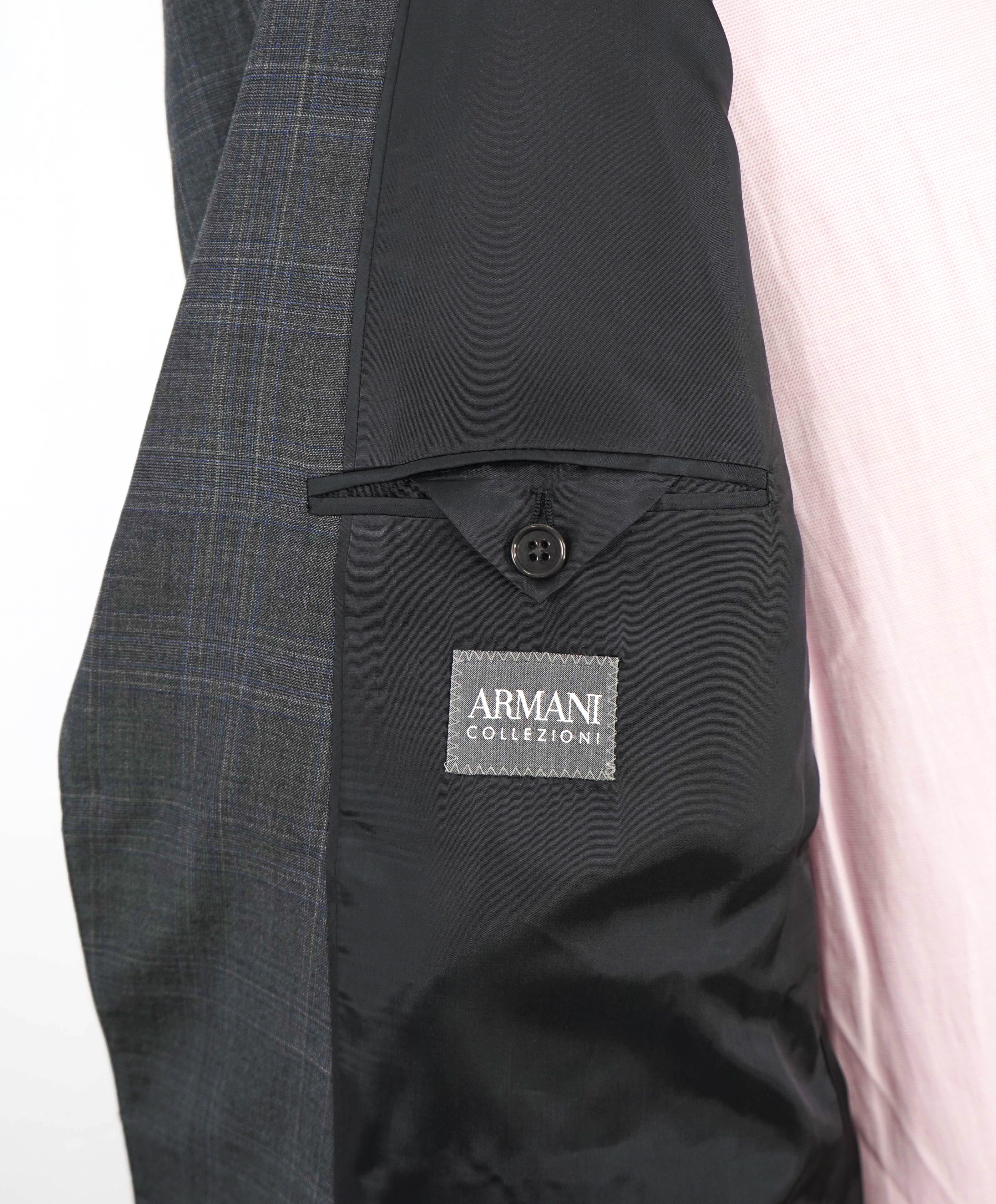 $2,000 ARMANI COLLEZIONI - Gray Check Plaid Notch Lapel Suit - 44R