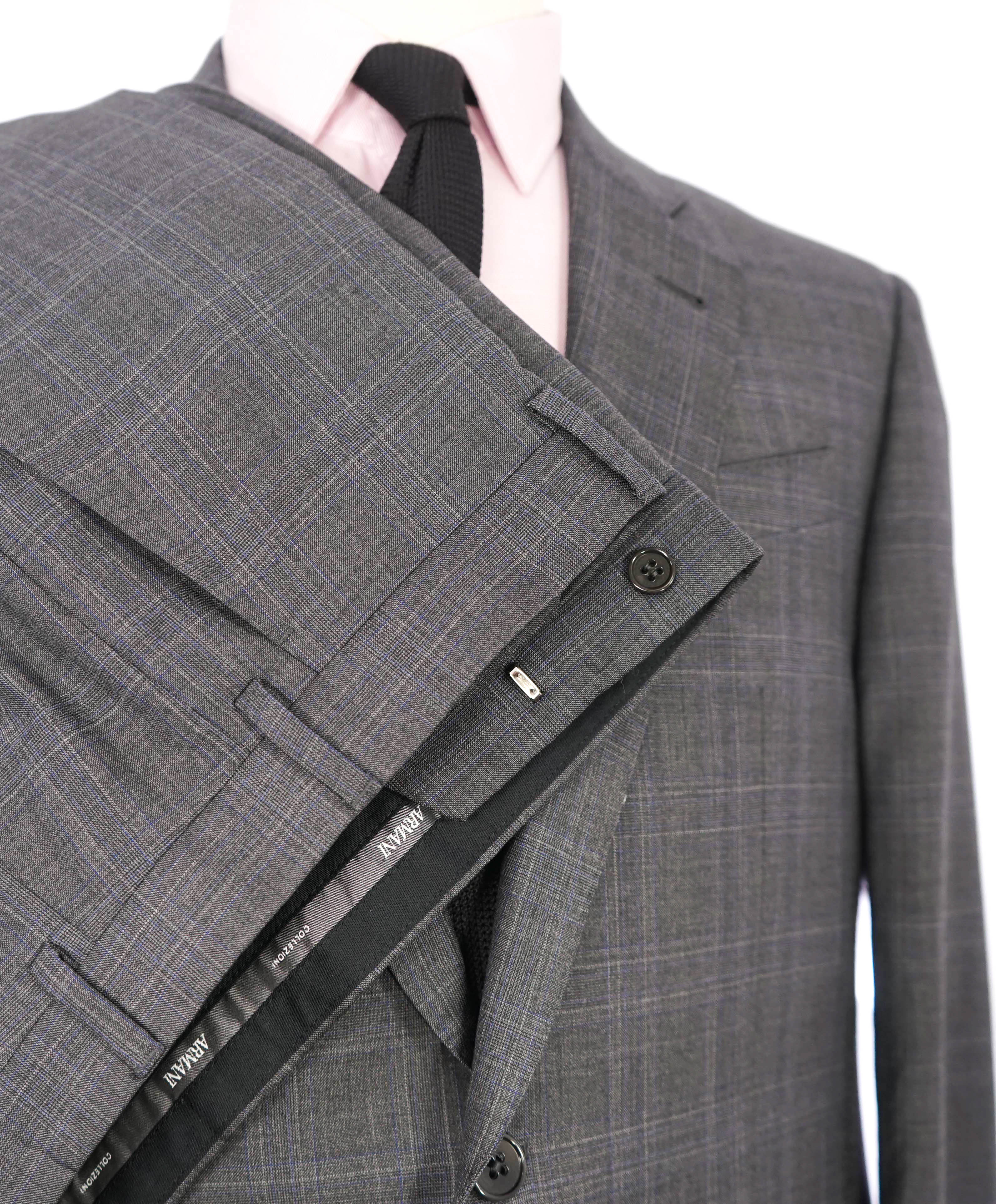 $2,000 ARMANI COLLEZIONI - Gray Check Plaid Notch Lapel Suit - 44R