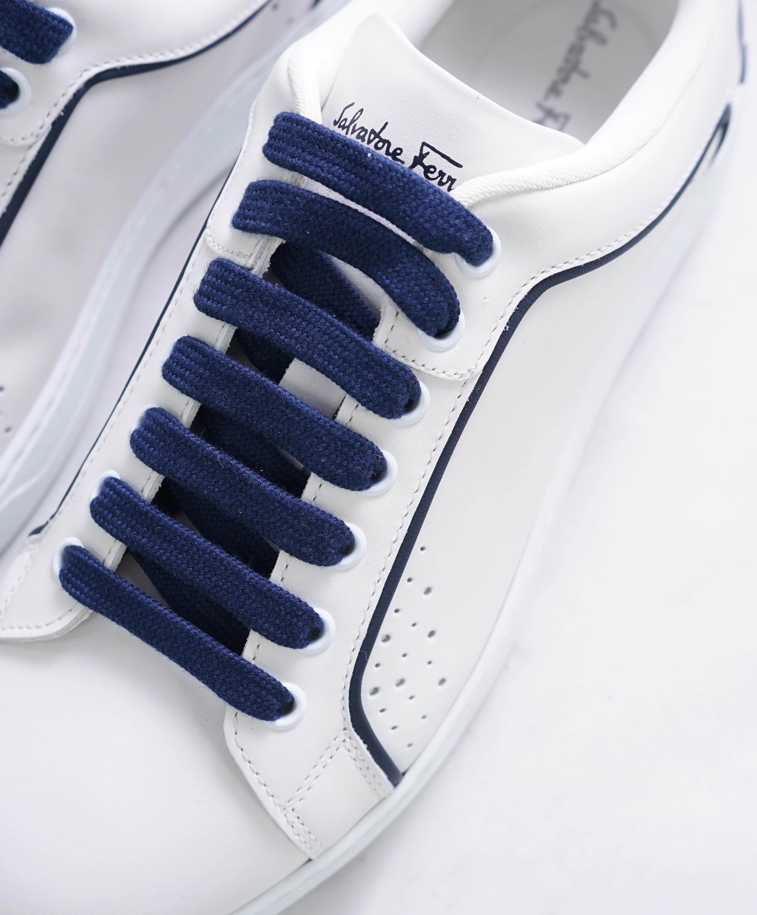 $750 SALVATORE FERRAGAMO - *MANHATTAN* Blue/White Leather Sneaker - 8 M US