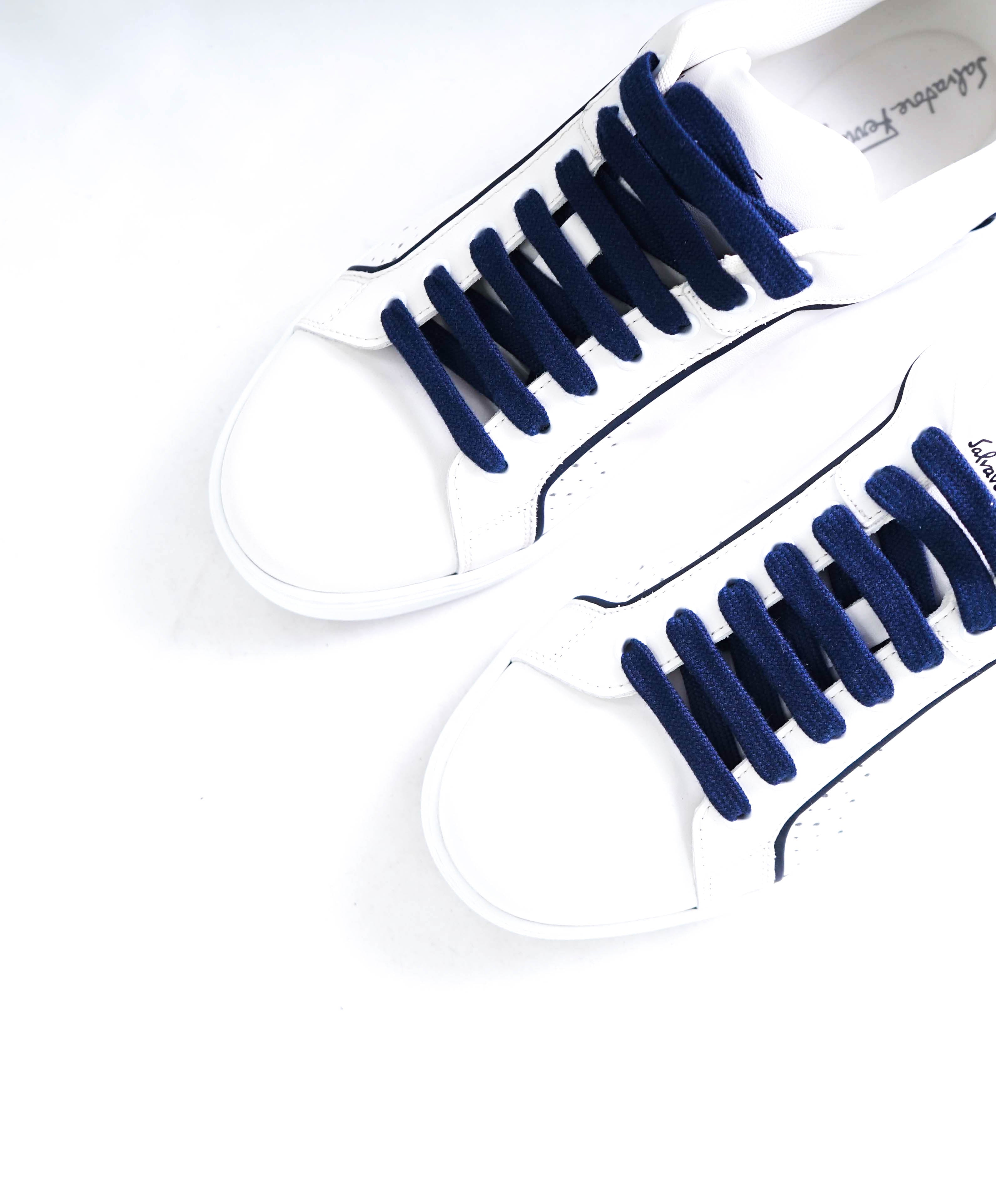 $750 SALVATORE FERRAGAMO - *MANHATTAN* Blue/White Leather Sneaker - 8 M US