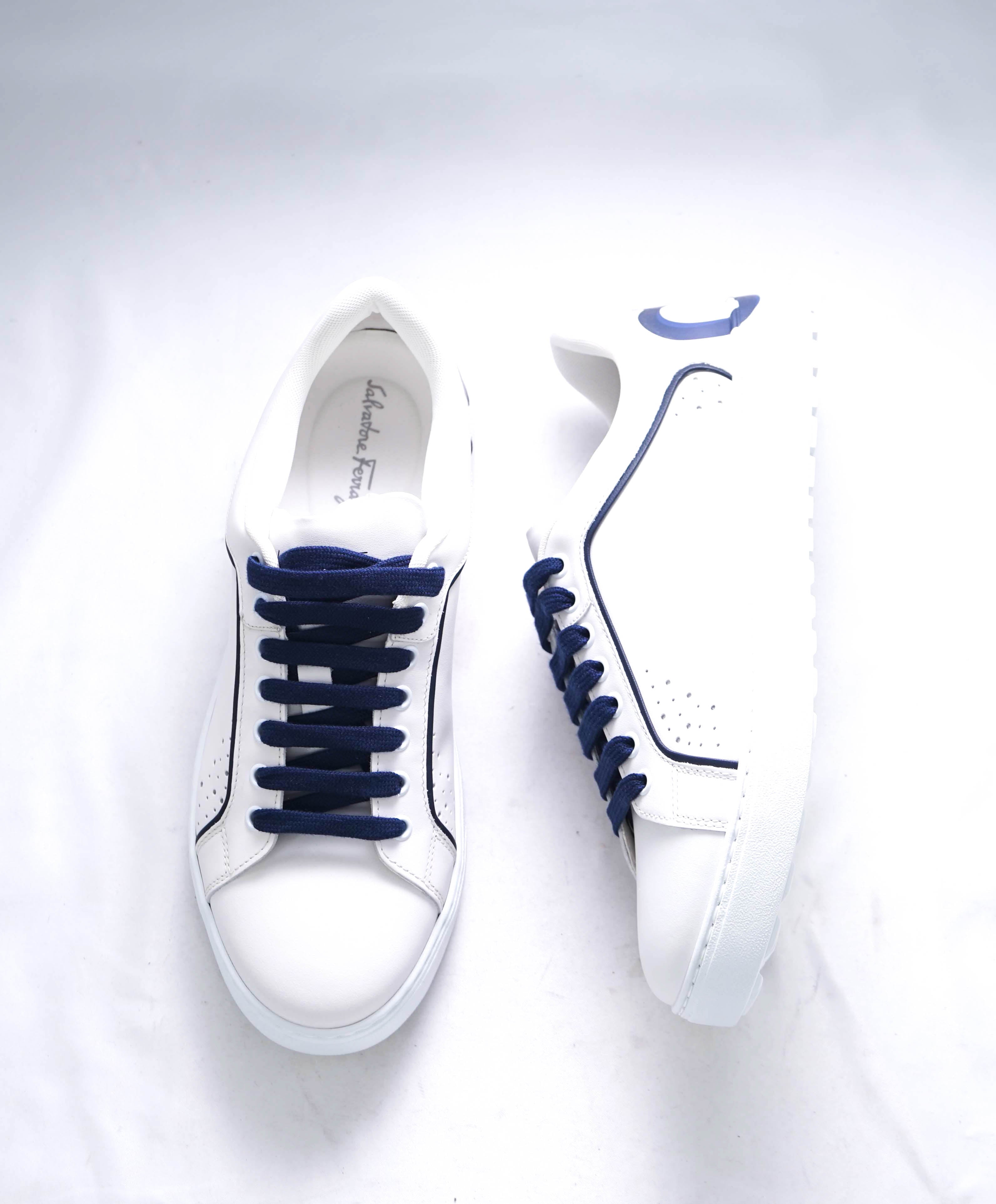 $750 SALVATORE FERRAGAMO - *MANHATTAN* Blue/White Leather Sneaker - 8 M US