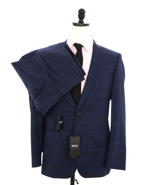 HUGO BOSS - "GUABELLO" Italian Fabric Blue Windowpane SLIM Suit - 38R