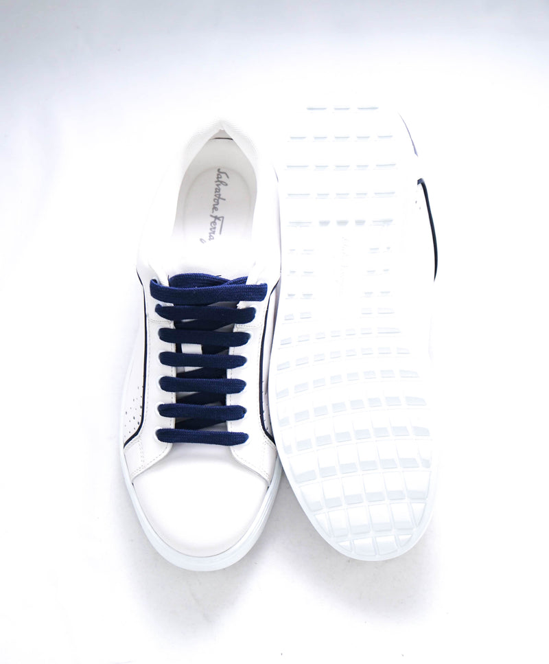 $750 SALVATORE FERRAGAMO - *MANHATTAN* Blue/White Leather Sneaker - 8 M US