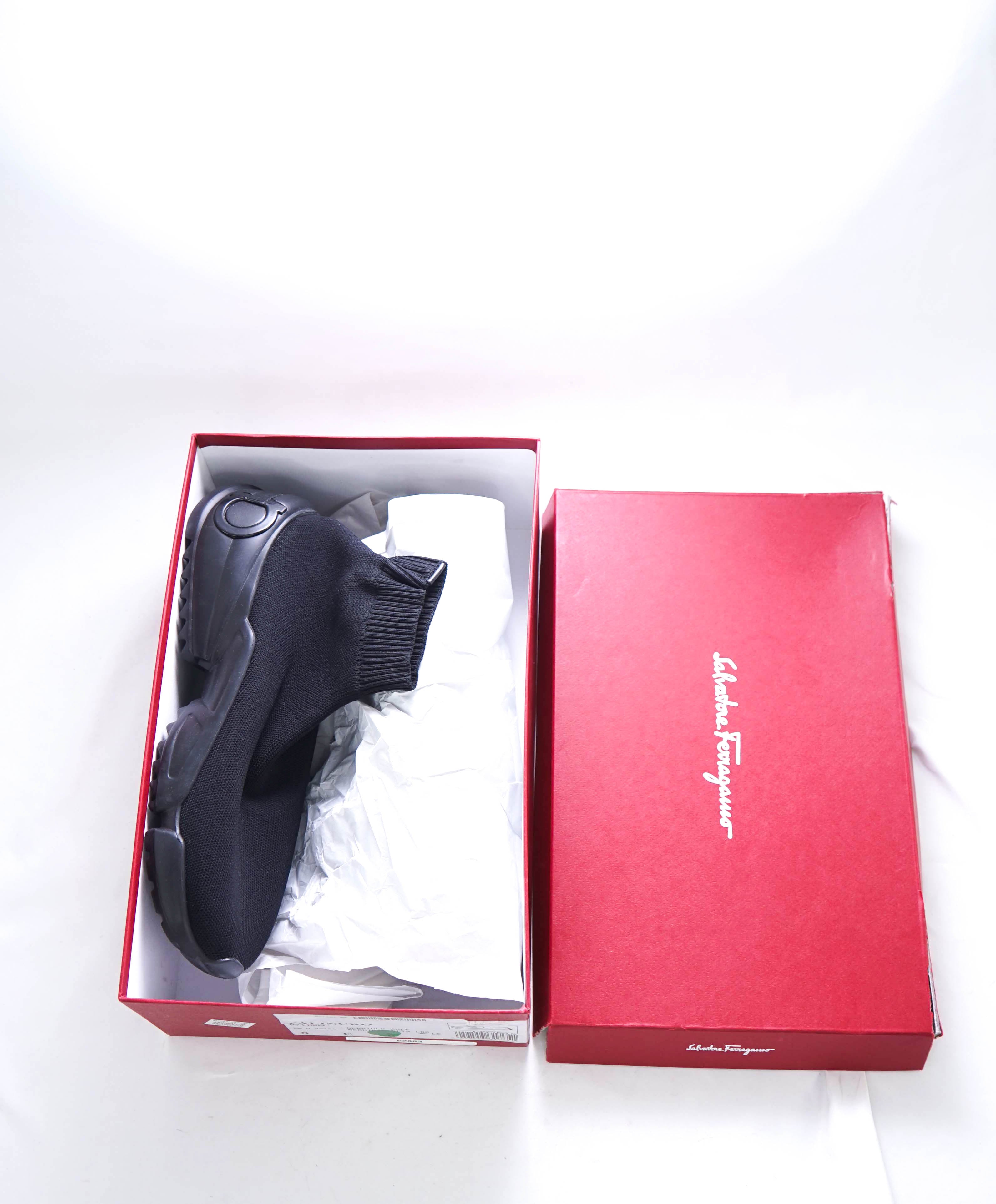$995 SALVATORE FERRAGAMO - Knit Black Sock Lug Sole Sneaker - 8 M US
