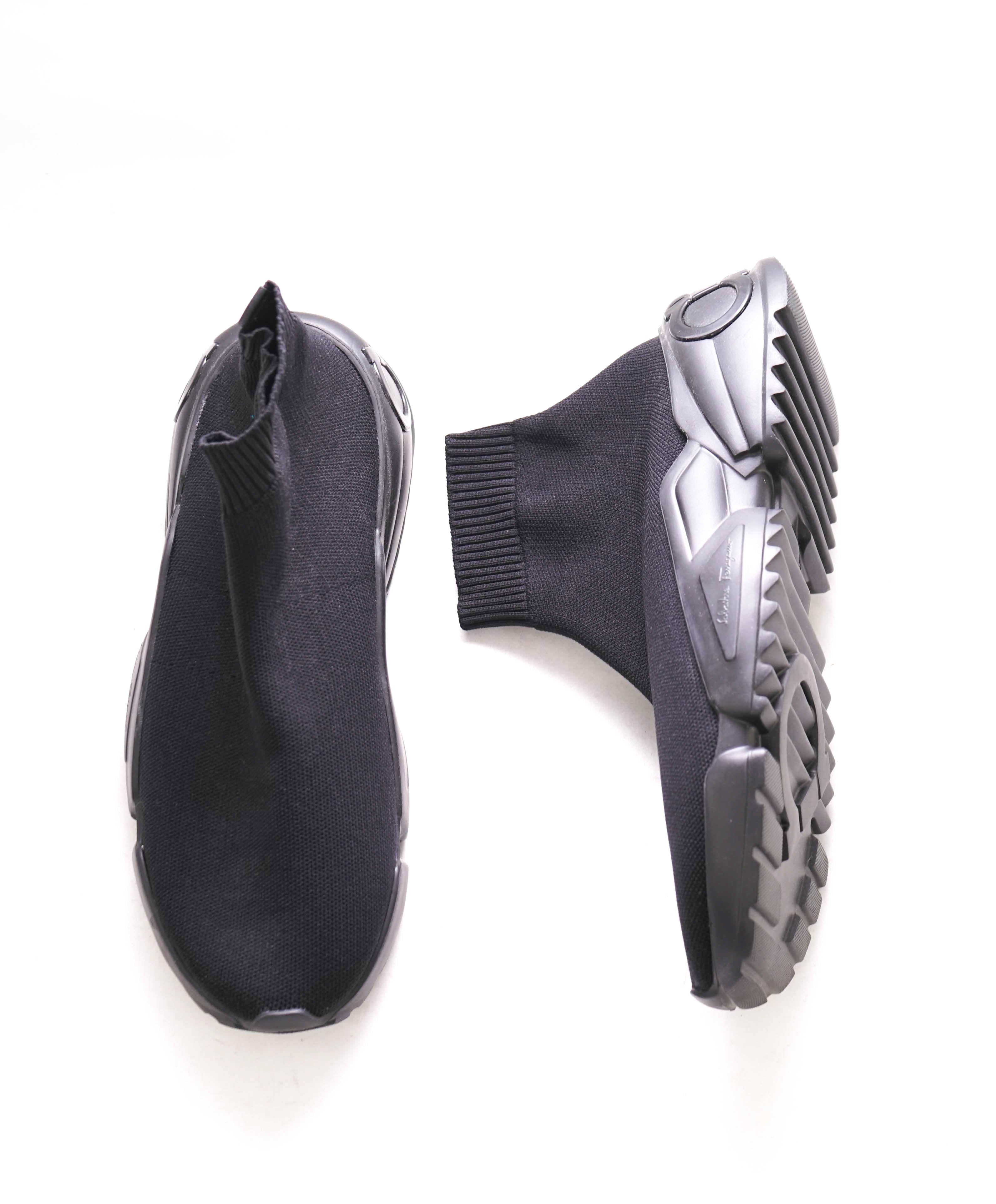 $995 SALVATORE FERRAGAMO - Knit Black Sock Lug Sole Sneaker - 8 M US