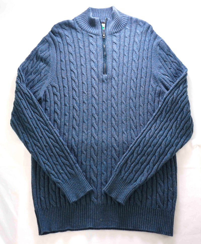 $2,275 LORO PIANA - *BABY CASHMERE* Blue Fleck Cable Knit Sweater- 58 (3XL)