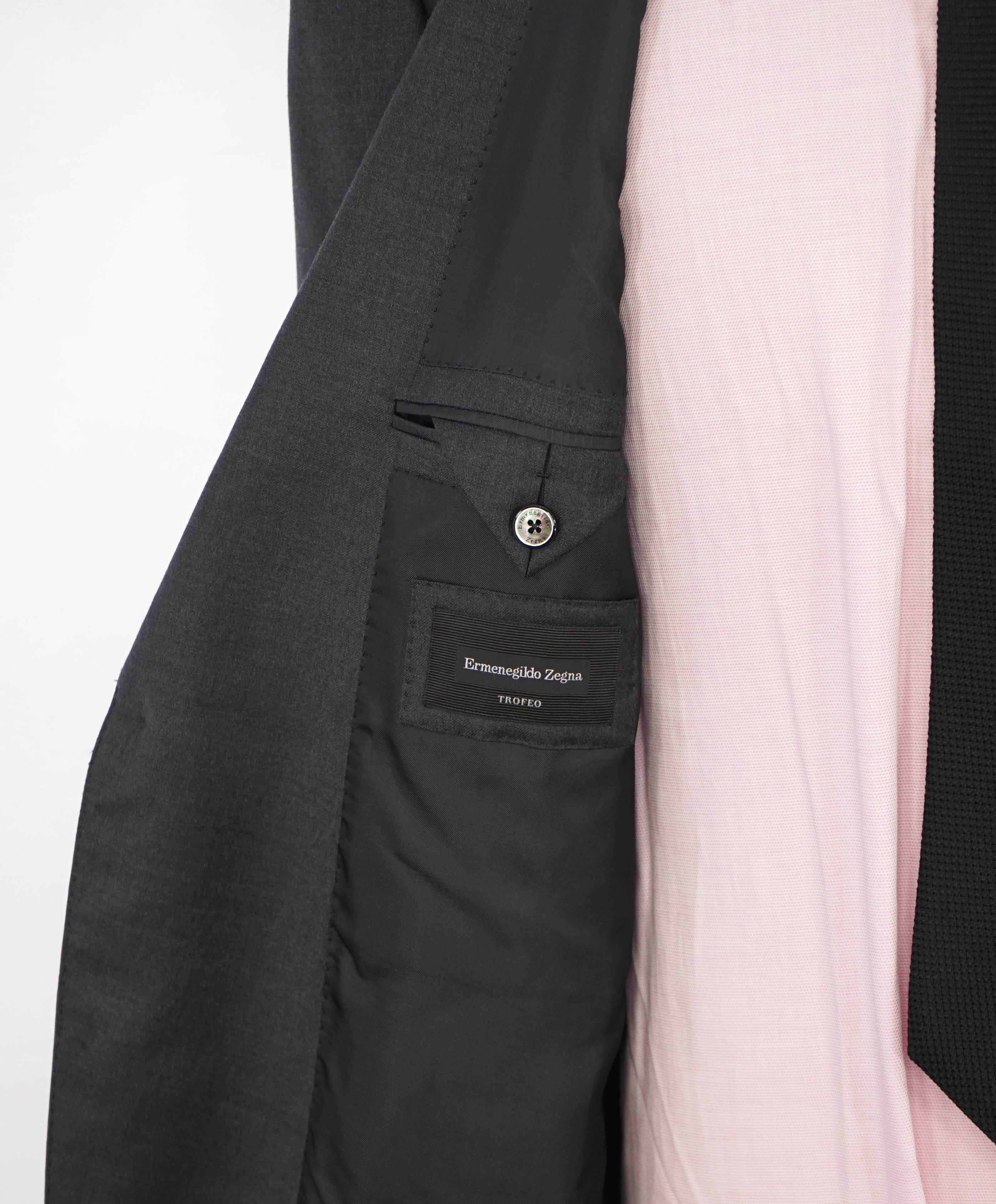 $3,295 ERMENEGILDO ZEGNA -"TROFEO" Solid GRAY Closet Staple Blazer - 48L