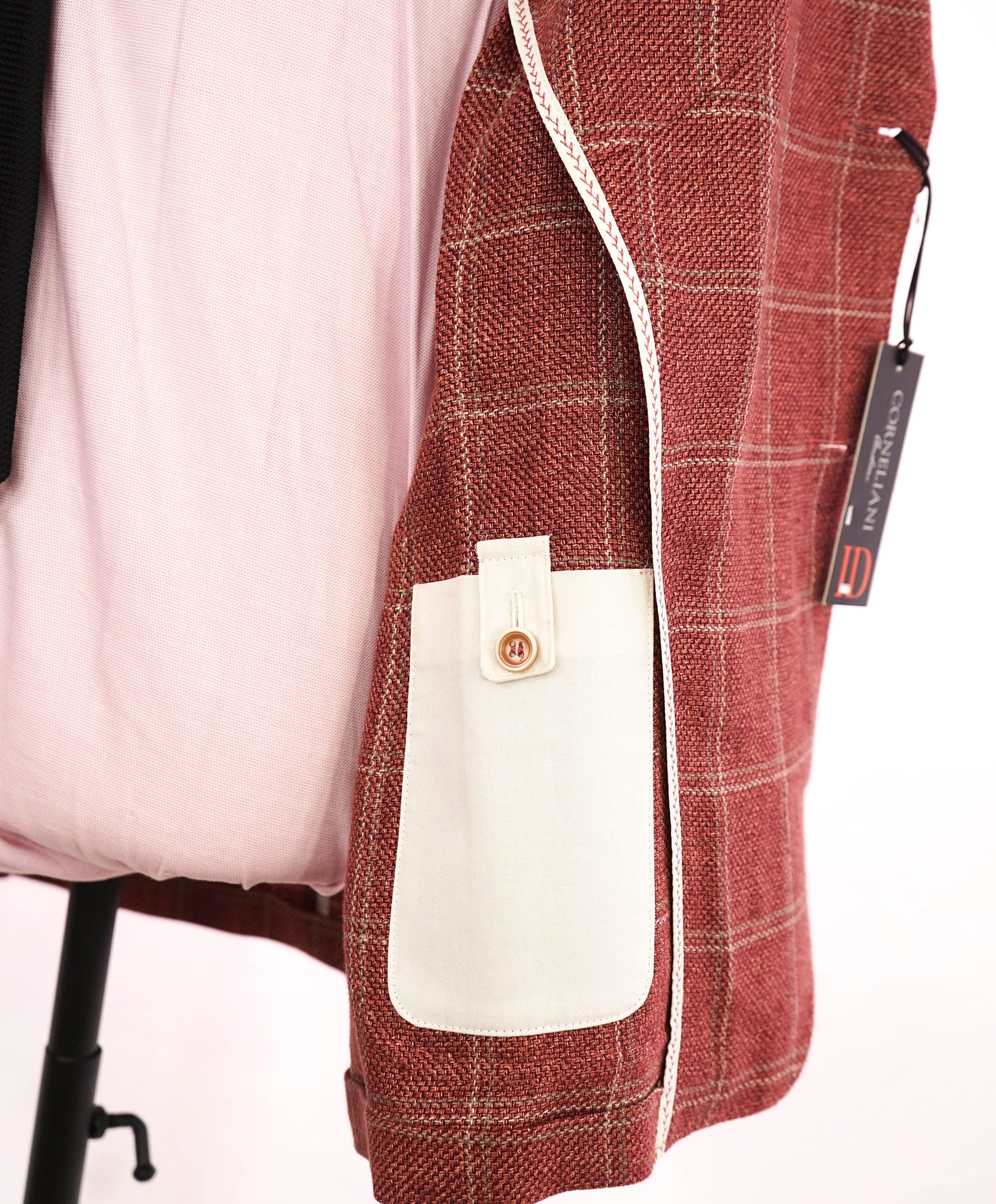 $1,595 CORNELIANI - Pink/Red LINEN/WOOL Logo Blazer - 40R