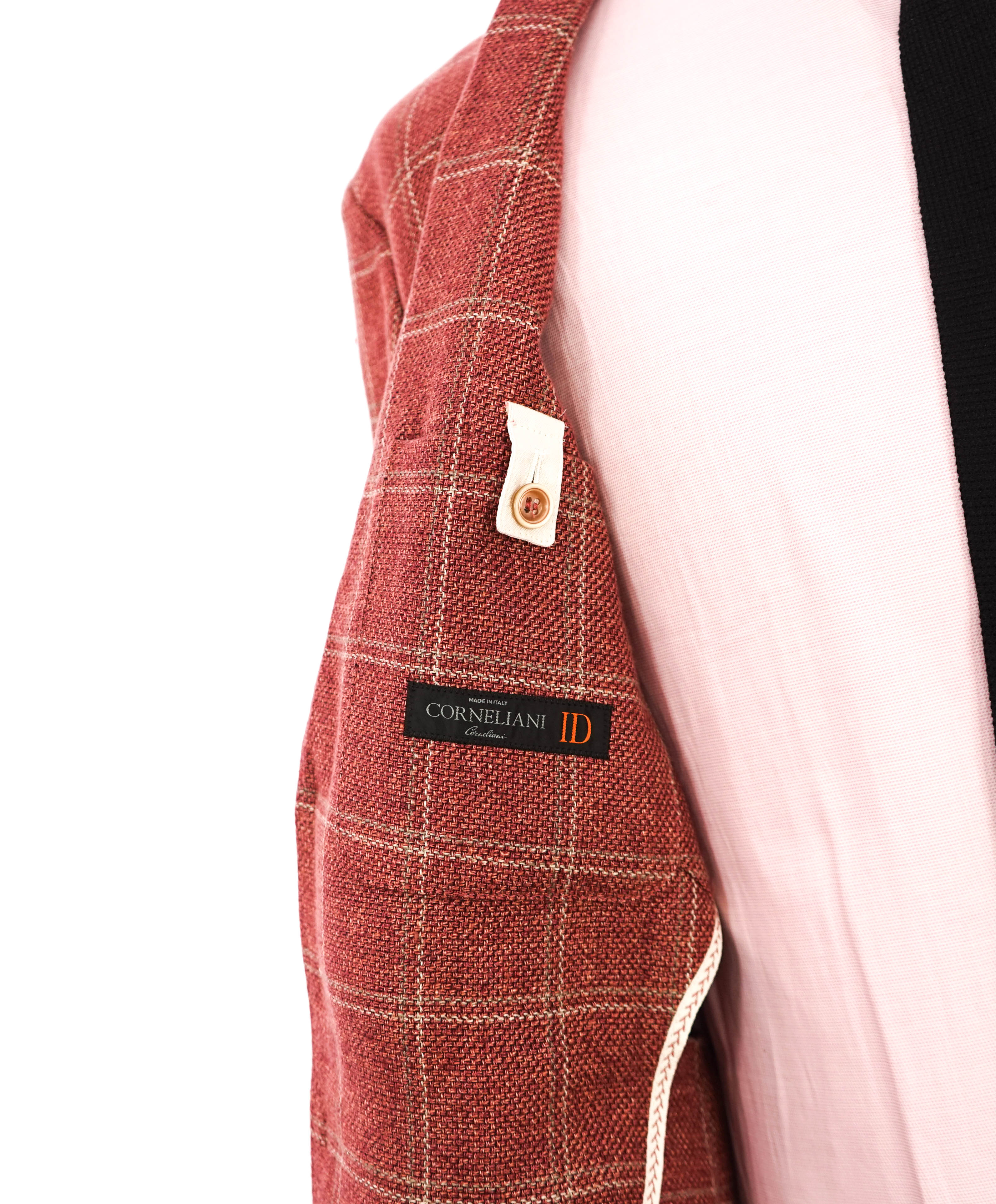 $1,595 CORNELIANI - Pink/Red LINEN/WOOL Logo Blazer - 40R