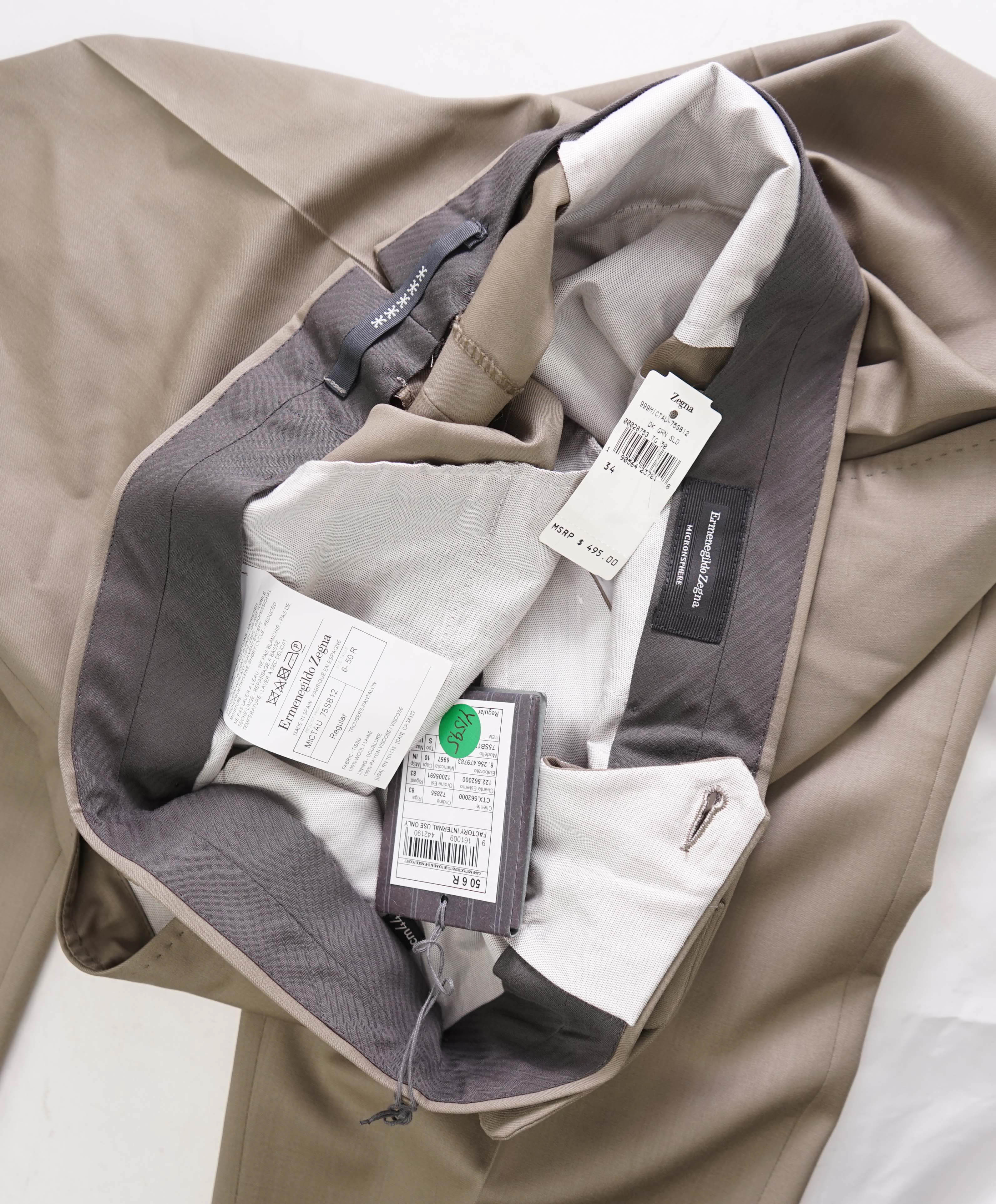 $600 ERMENEGILDO ZEGNA - Taupe ICRONSPHERE Premium Dress Pants - 34W (50EU)