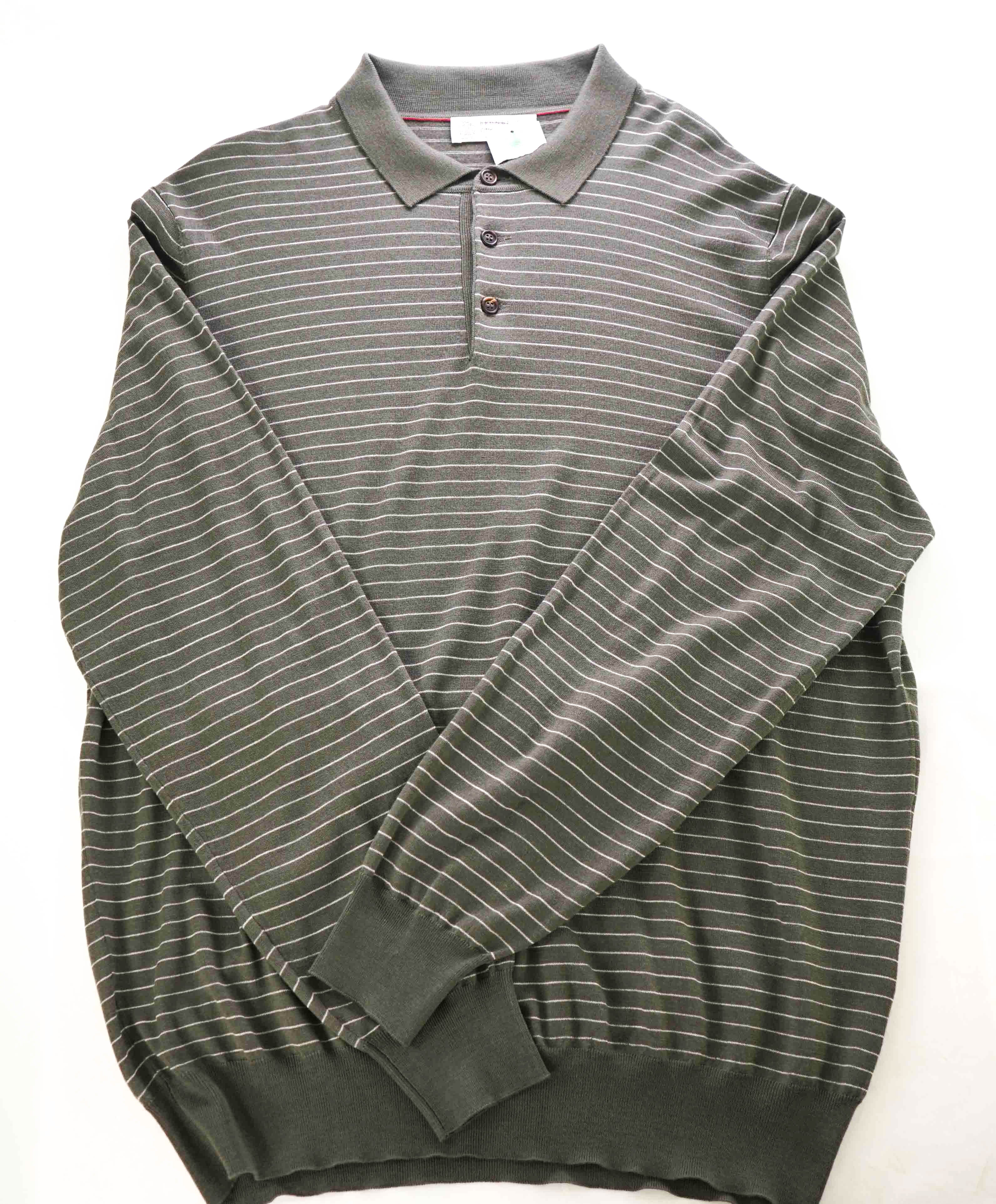 $995 BRUNELLO CUCINELLI - *CASHMERE & WOOL* Polo Stripe Sweater- 56 (XXL)