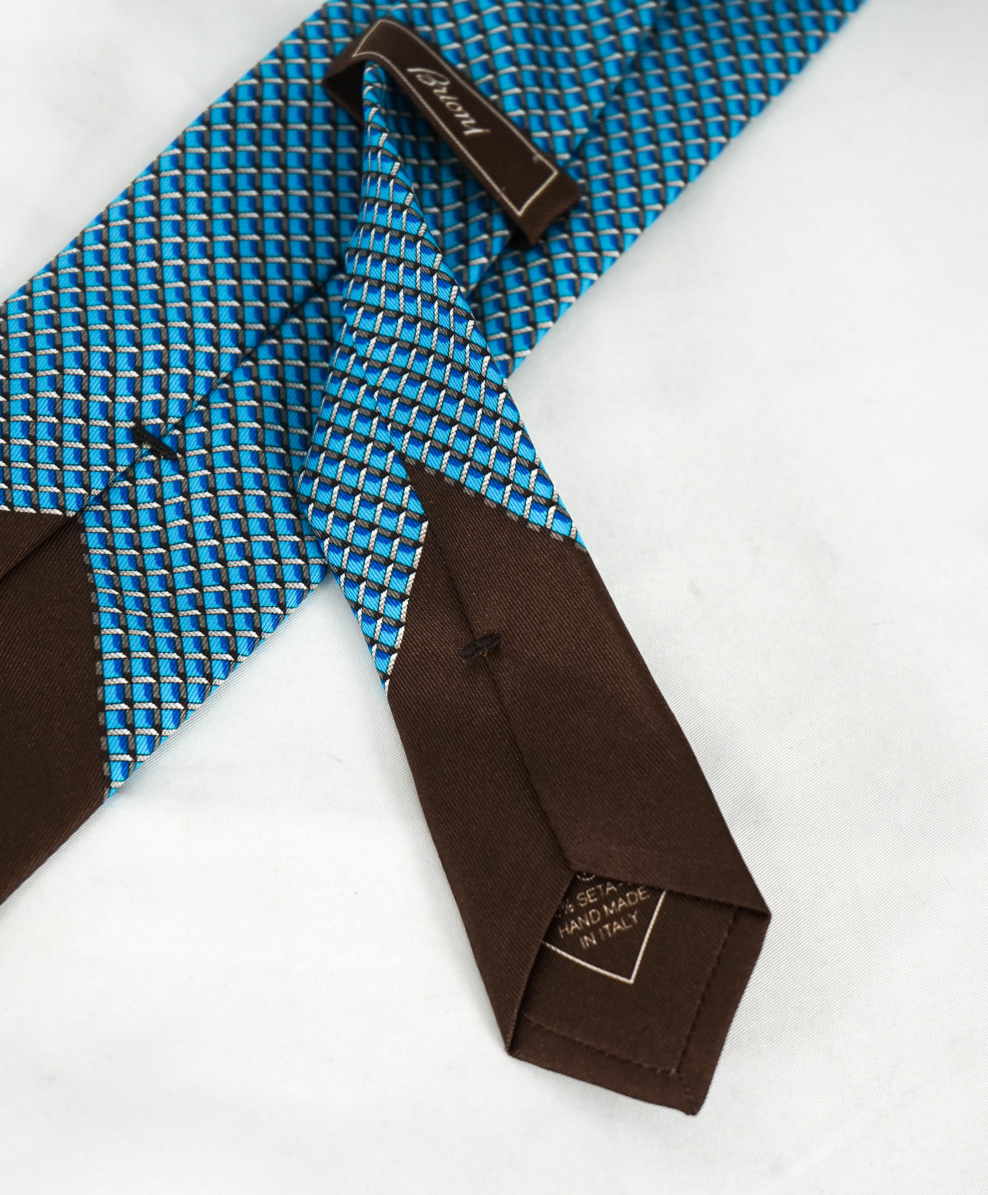 $240 BRIONI - Teal & Brown Geometric SCARF TIPPED 3.25" - Tie