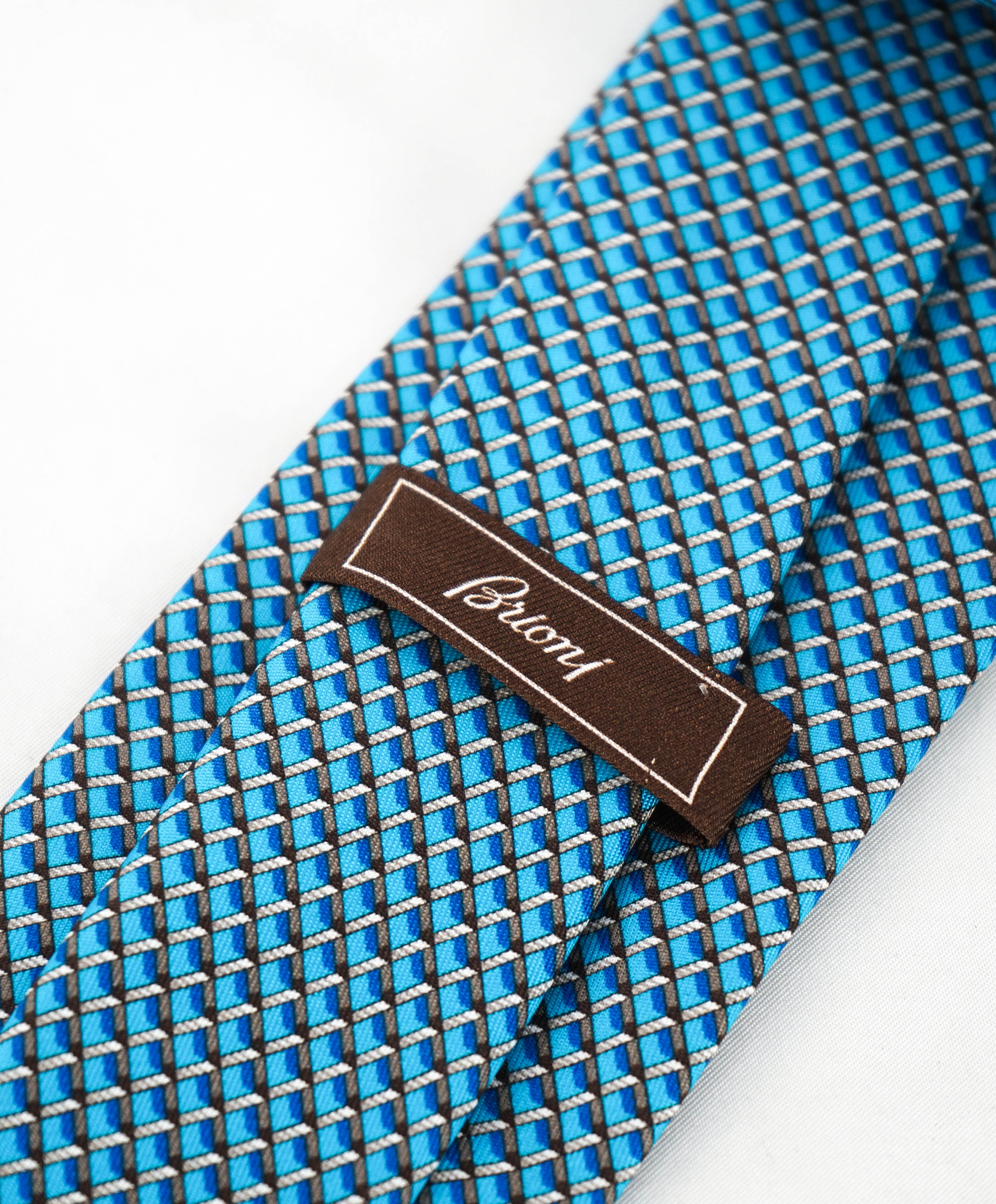 $240 BRIONI - Teal & Brown Geometric SCARF TIPPED 3.25" - Tie