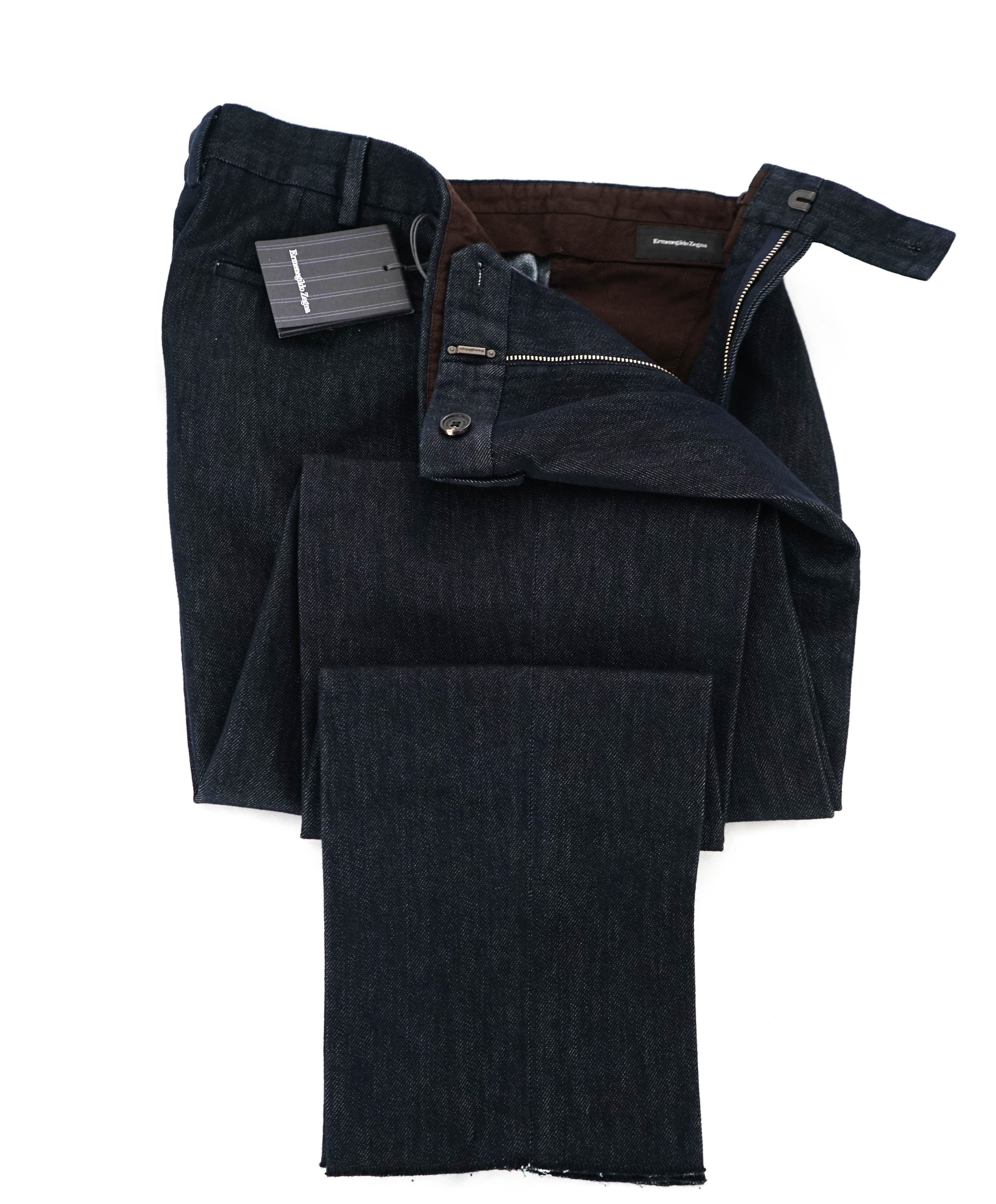 $895 ERMENEGILDO ZEGNA - SILK Modern Pleated Denim Pants - 35W