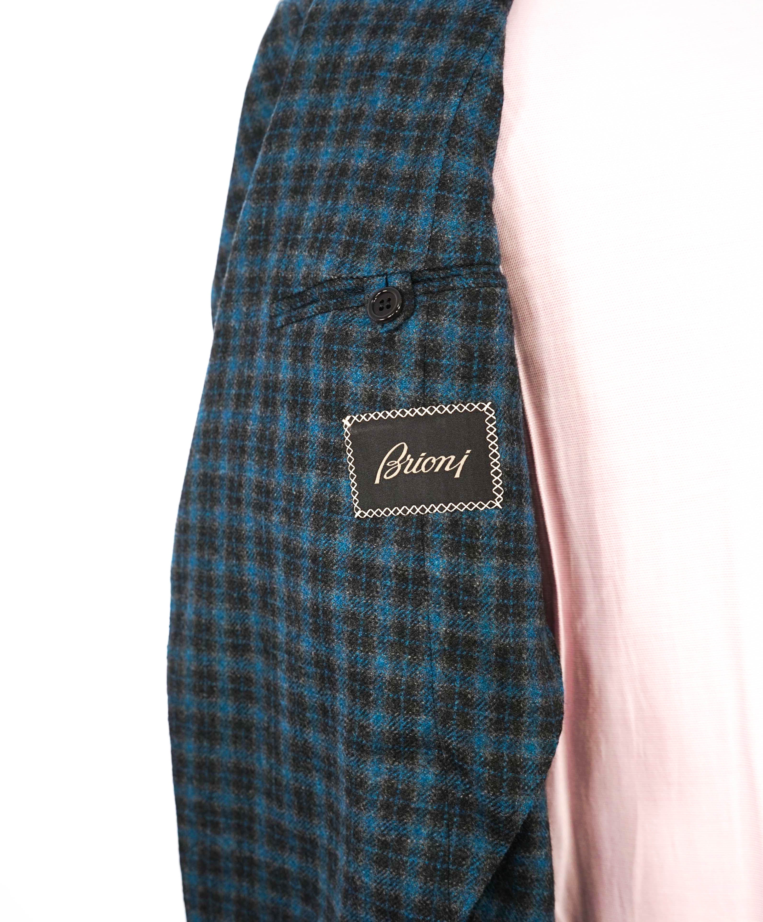 $4,800 BRIONI - CASHMERE Blue / Brown Patch Pocket Hand Made Italy Blazer- 42R US