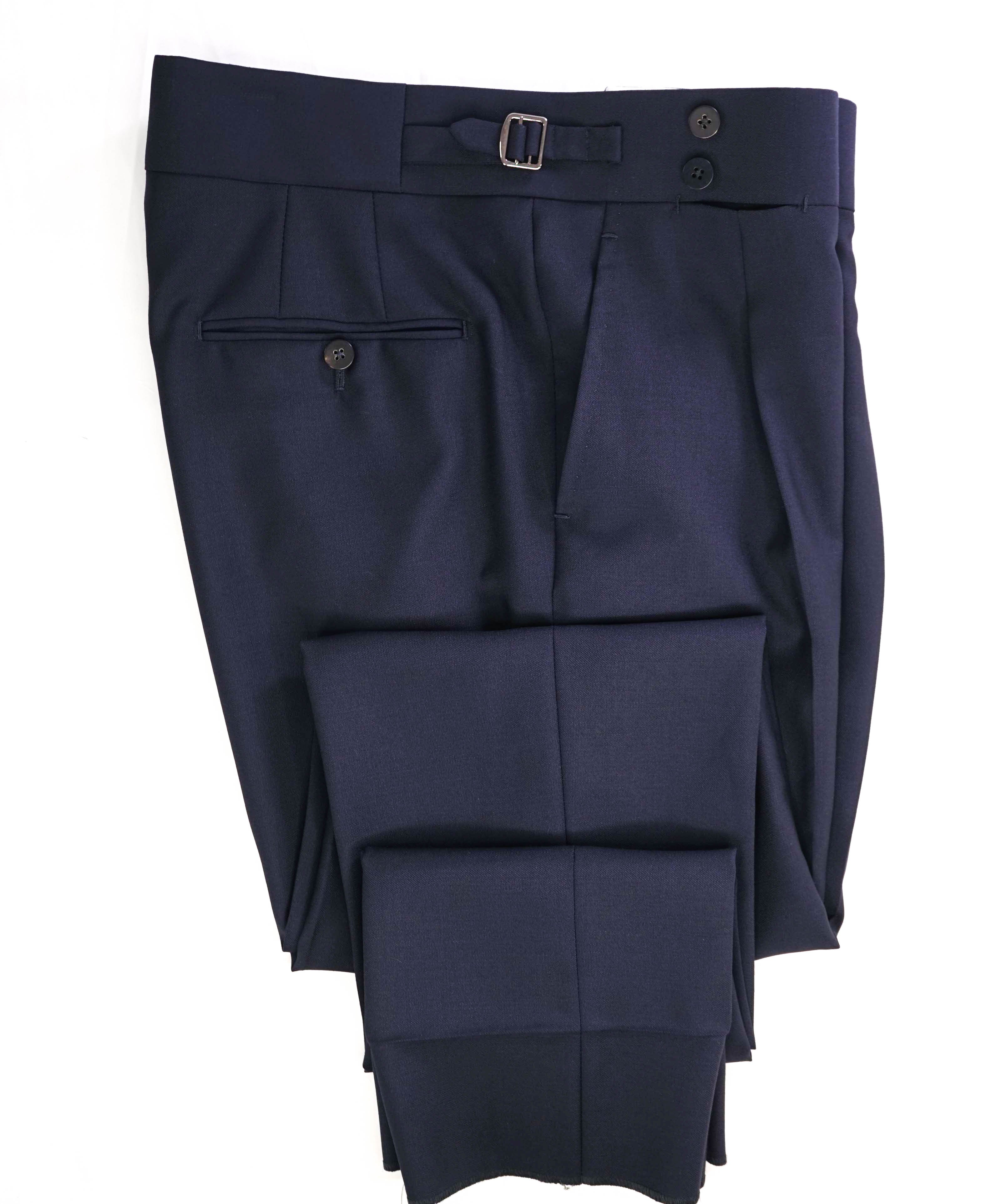 $995 ISAIA Solid Navy "SIDE TABS" Neapolitan Flat Front Dress Pants CUSTOM 1/1 - 32W