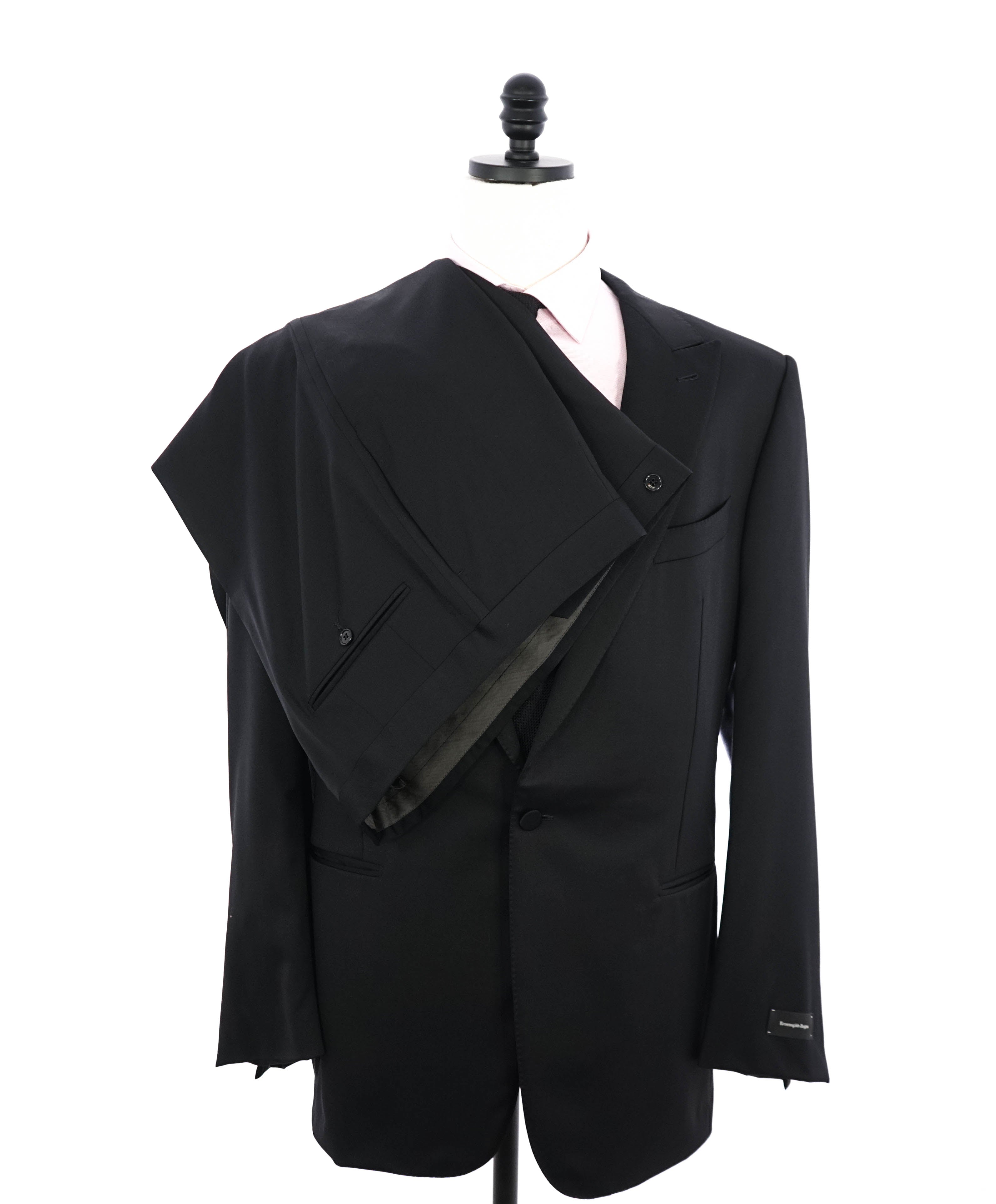 $3,995 ERMENEGILDO ZEGNA - PEAK LAPEL Black Wool Tuxedo- 46L