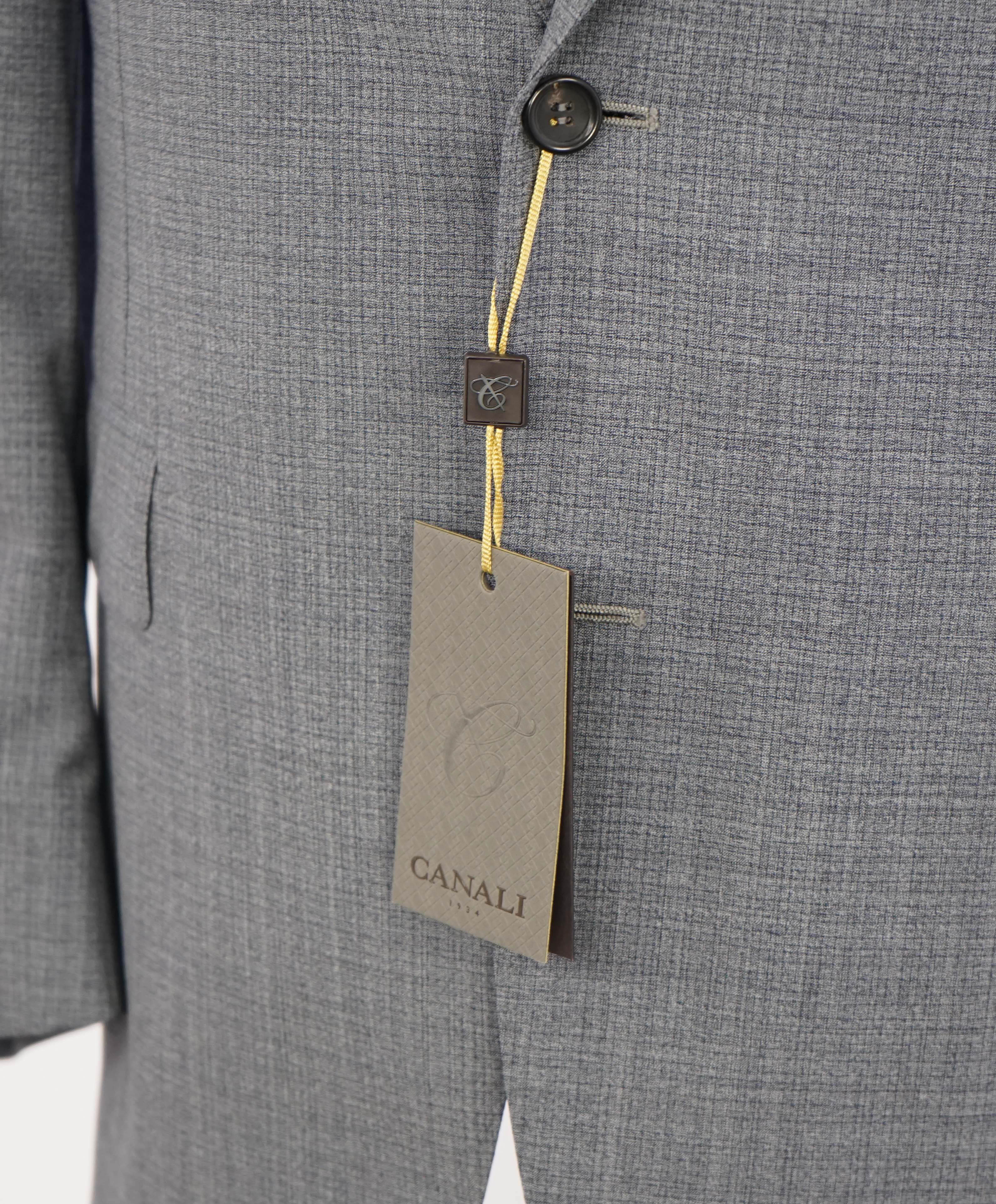 $3,095 CANALI - **EXCLUSIVE**SUPER 150's Steel Blue Textured Notch Lapel Suit - 46R