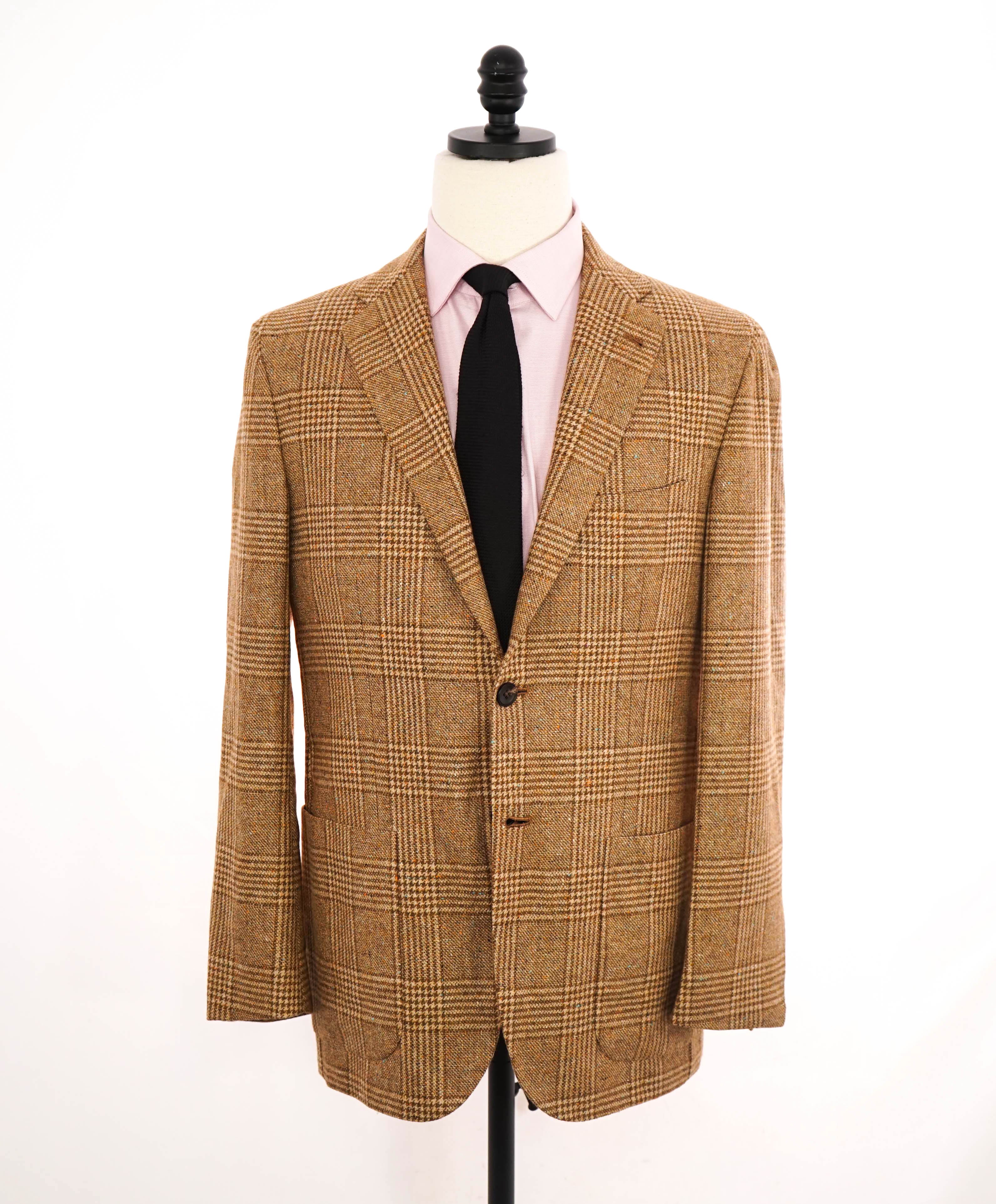 $9,600 KITON - *CASHMERE* Camel Multi-Color Check Neutral Blazer - 40R