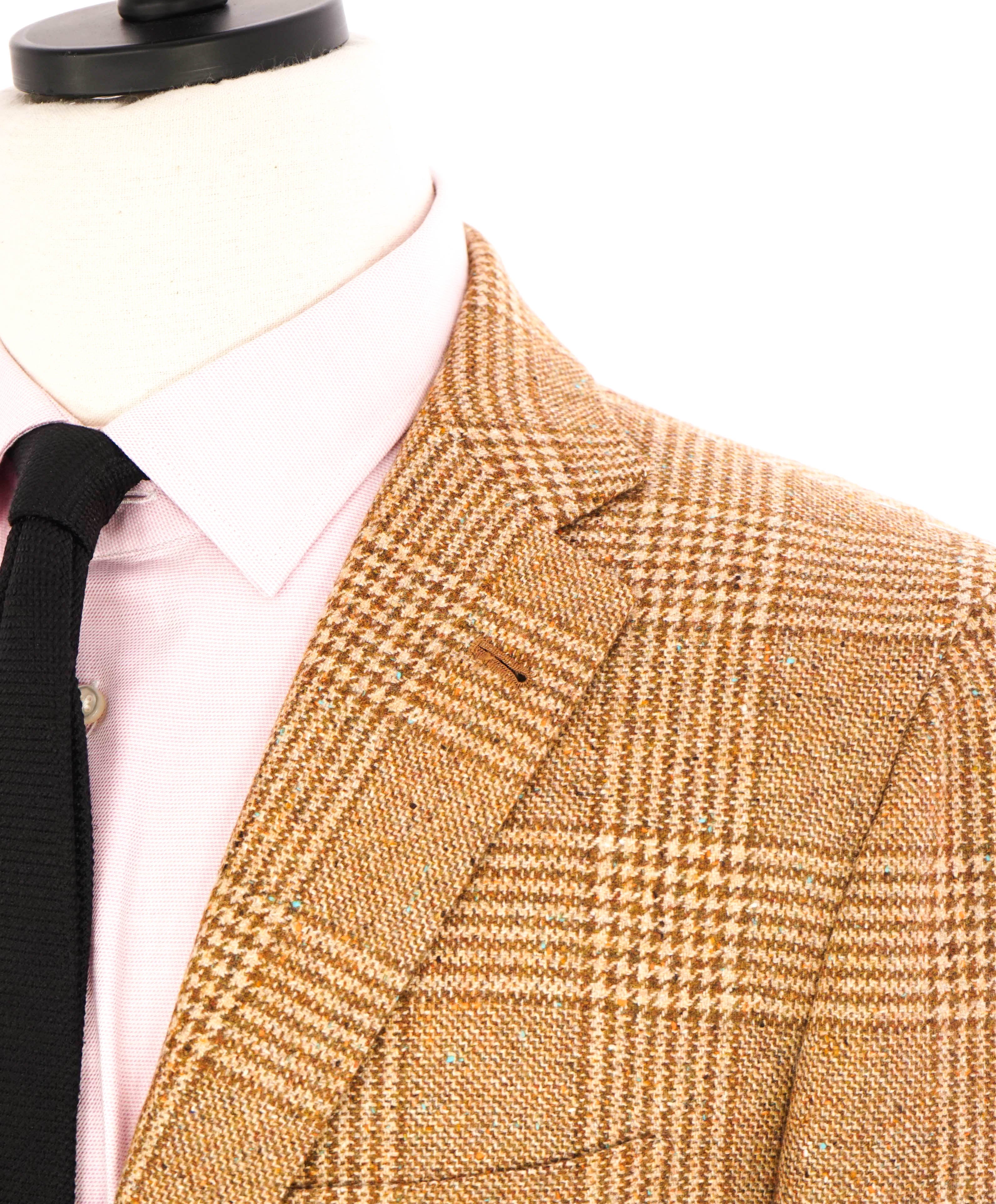 $9,600 KITON - *CASHMERE* Camel Multi-Color Check Neutral Blazer - 40R