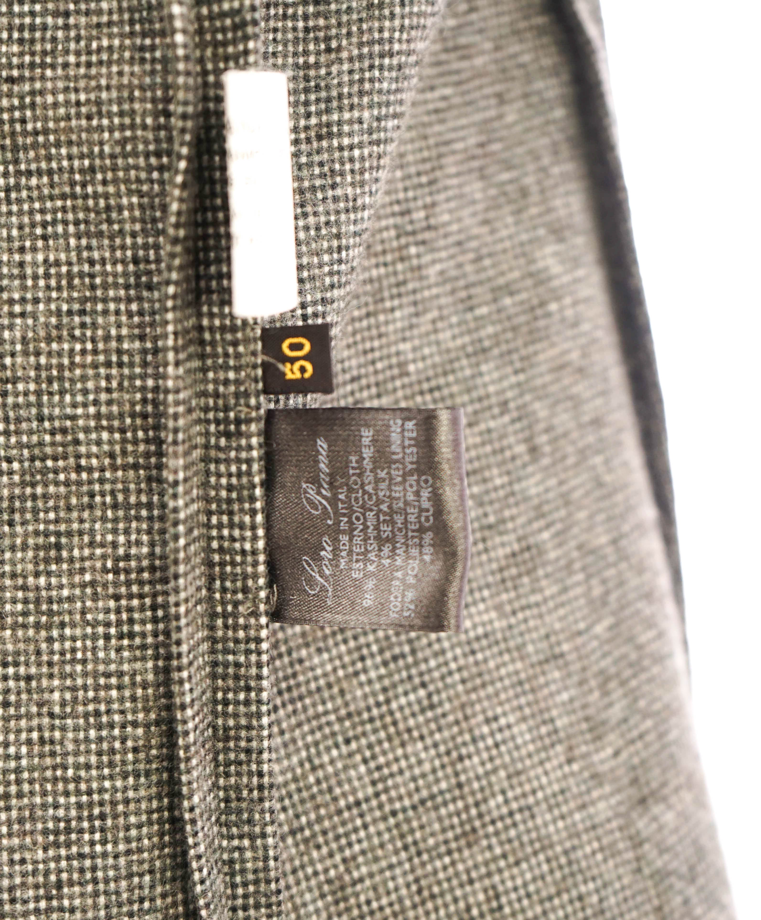 $3,995 LORO PIANA - *PURE CASHMERE* PATCH POCKET Gray Mini Check Suede Detailing- 40R