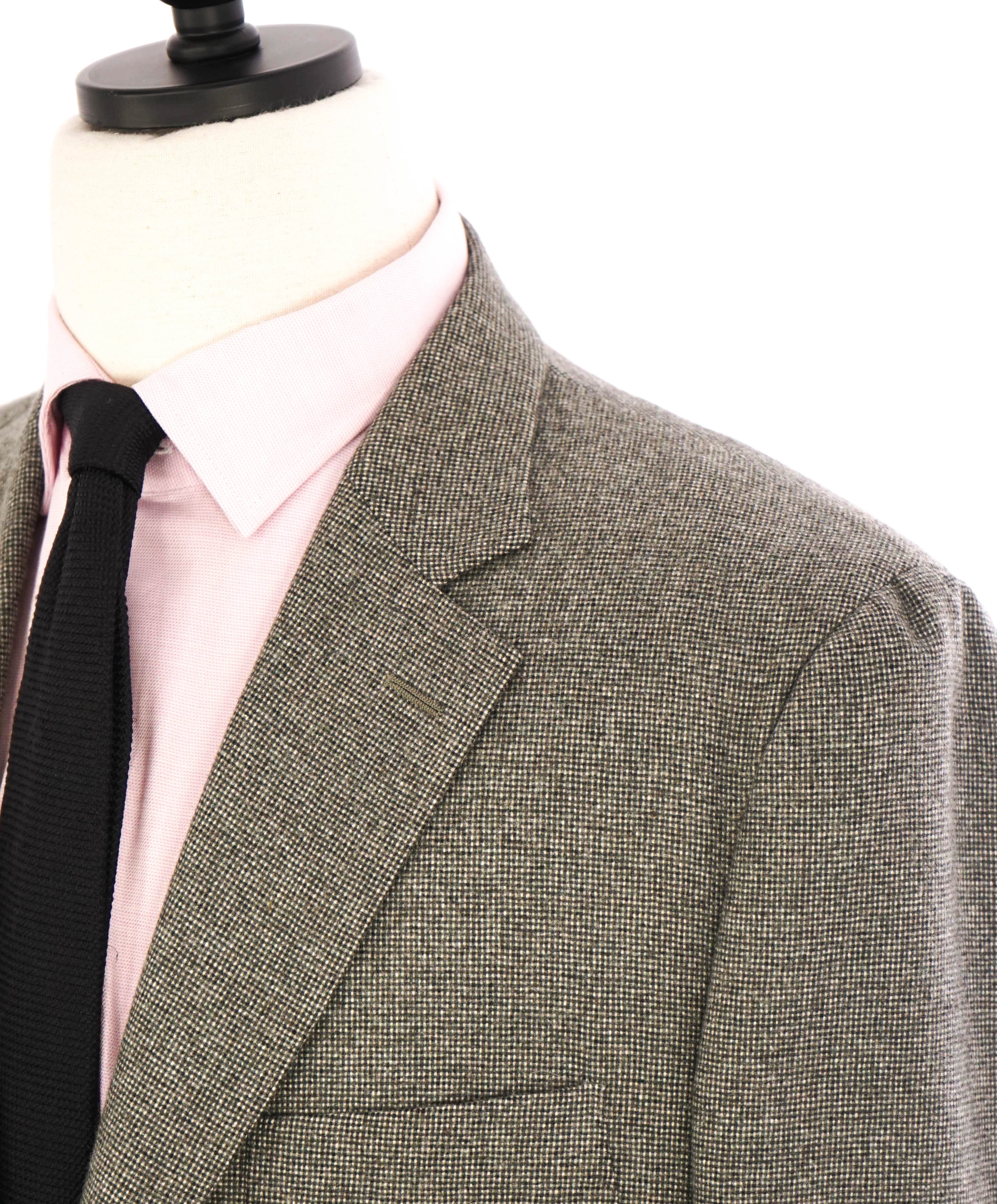 $3,995 LORO PIANA - *PURE CASHMERE* PATCH POCKET Gray Mini Check Suede Detailing- 40R